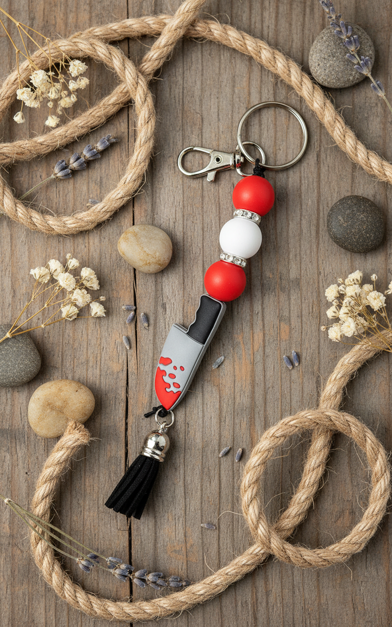 Horror Lovers Bloody Knife Keychain – Spooky Slasher Charm, Creepy Cute Accessory, Scary Movie Fans, Halloween Keychain