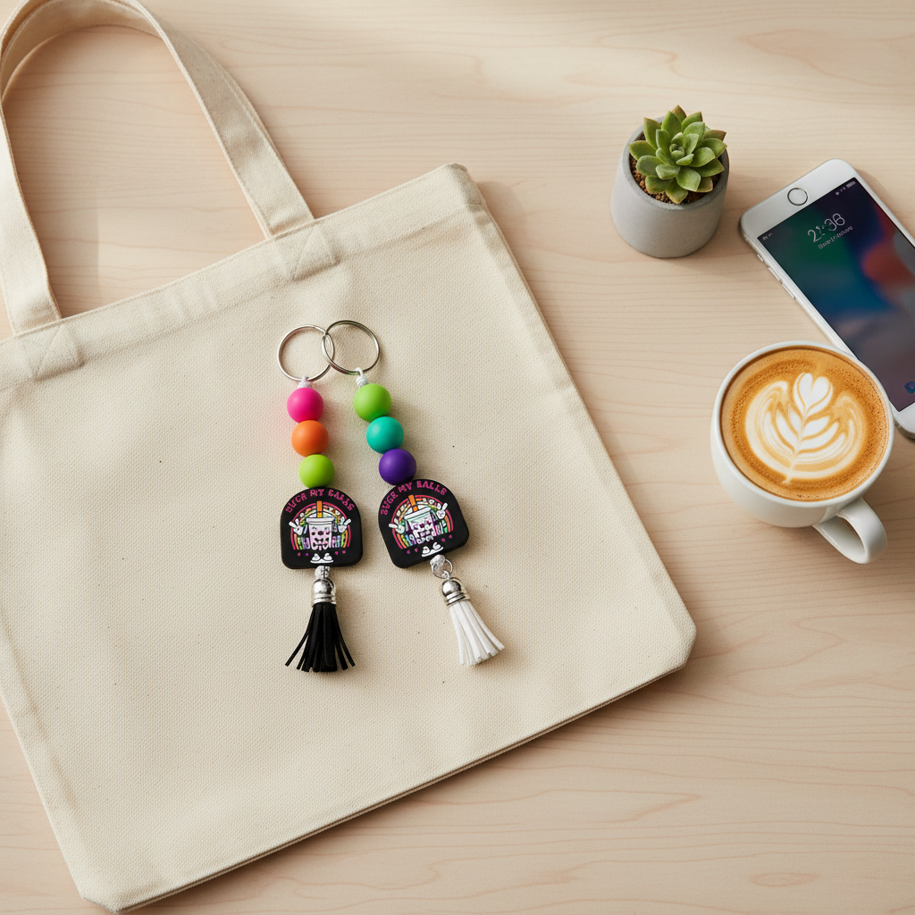 Colorful Beaded Keychain – Bold & Sassy Handmade Bag Charm, Funny Statement Accessory, Quirky Gift for Friends with Humor