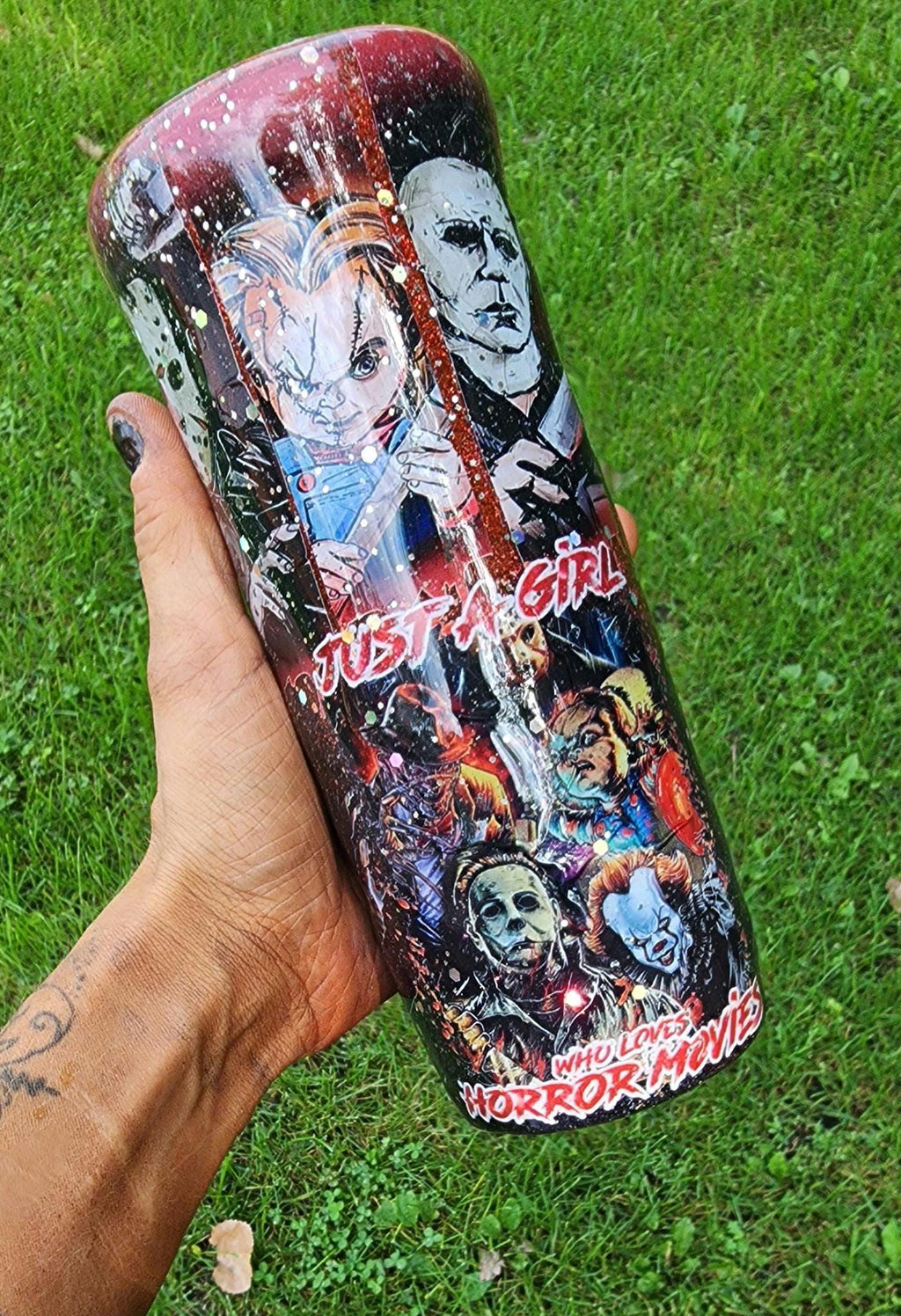 Horror Movie Fan Tumbler: Handmade Glitter 20oz Stainless Steel Cup
