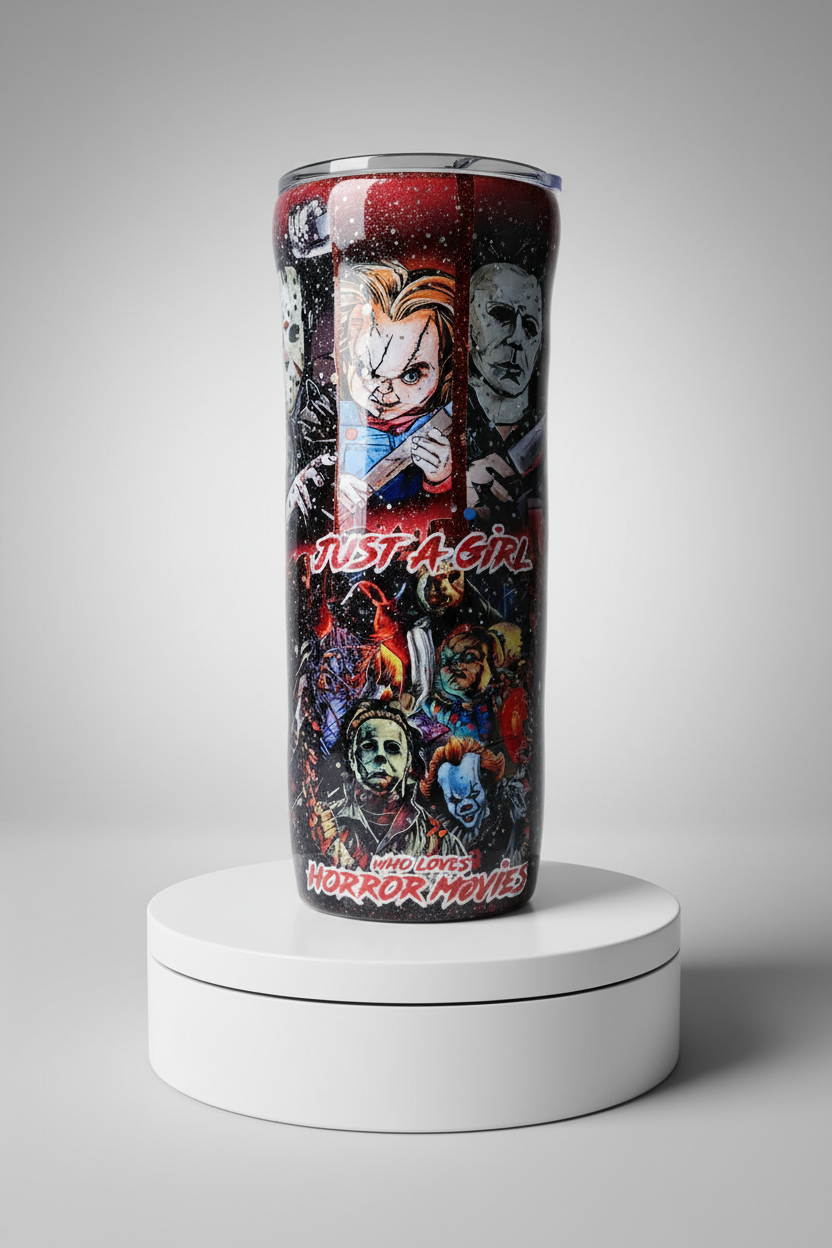 Horror Movie Fan Tumbler: Handmade Glitter 20oz Stainless Steel Cup