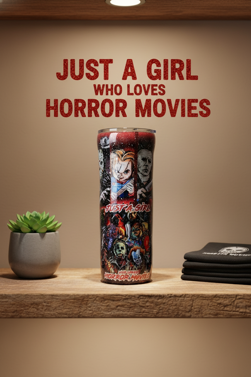 Horror Movie Fan Tumbler: Handmade Glitter 20oz Stainless Steel Cup