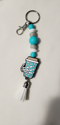 Turquoise & White Skull Hand Coffee Mug Keychain – Handmade Gothic Charm