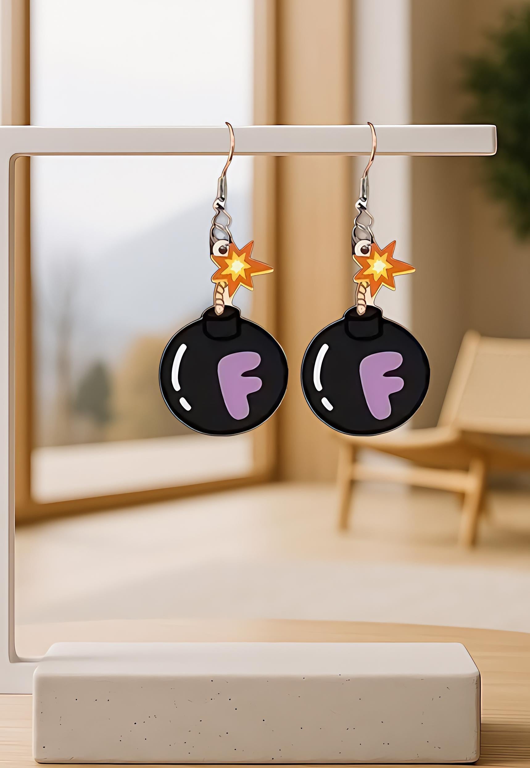 F bomb Earrings: Black Acrylic