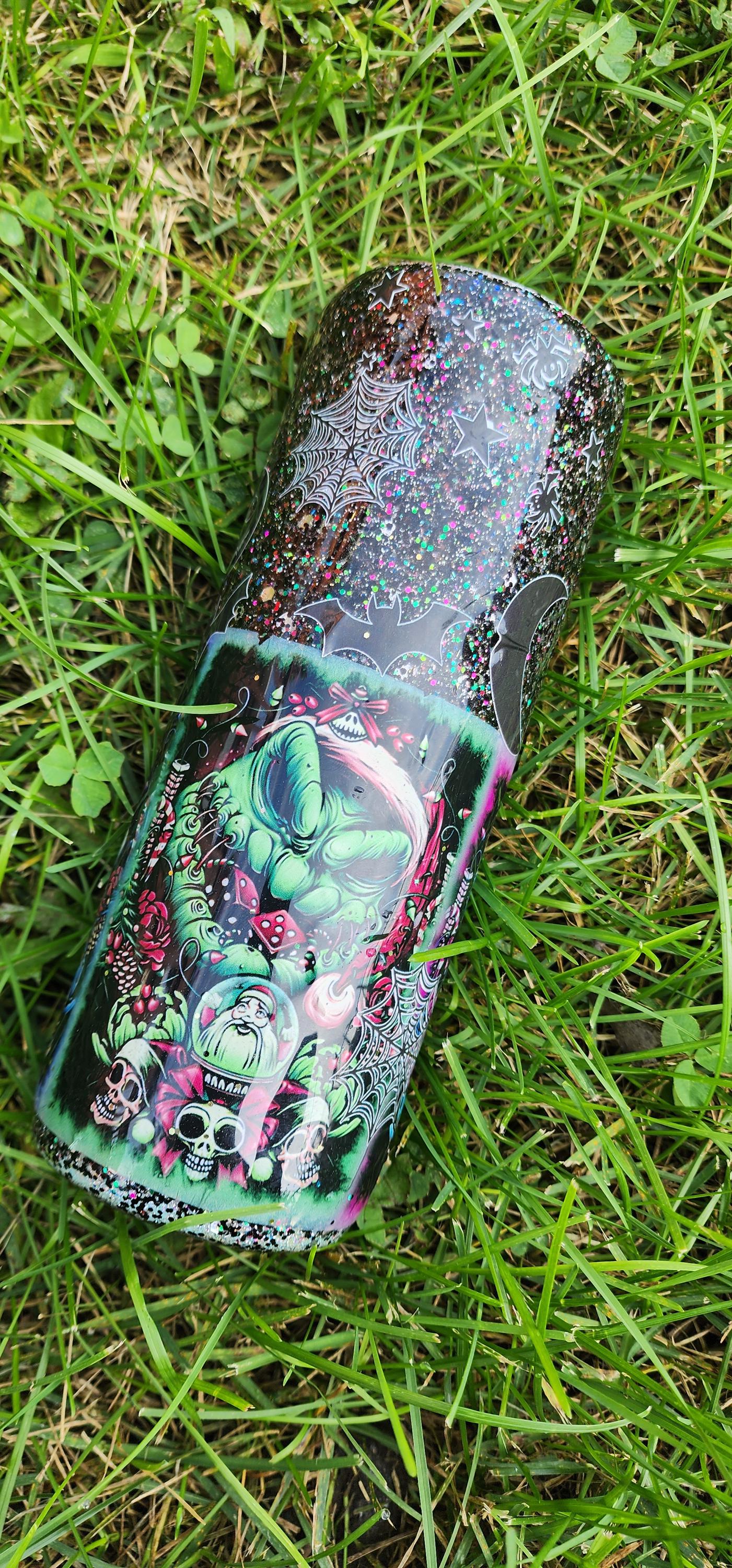 Nightmare Before Christmas Tumbler: Black Glitter Jack & Sally Epoxy Cup