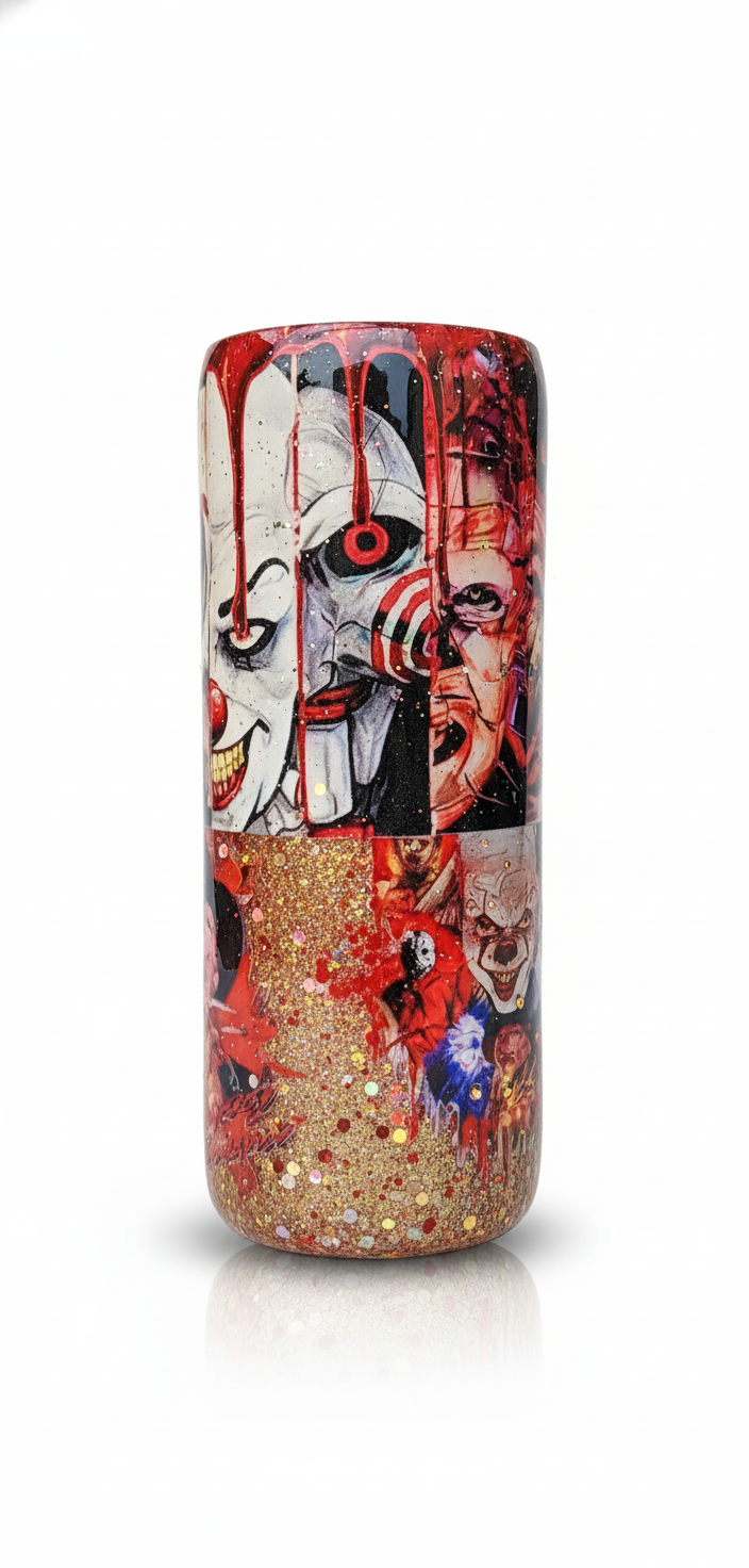 Horror Movie Tumbler: Glittery Slasher Film Stainless Steel Cup