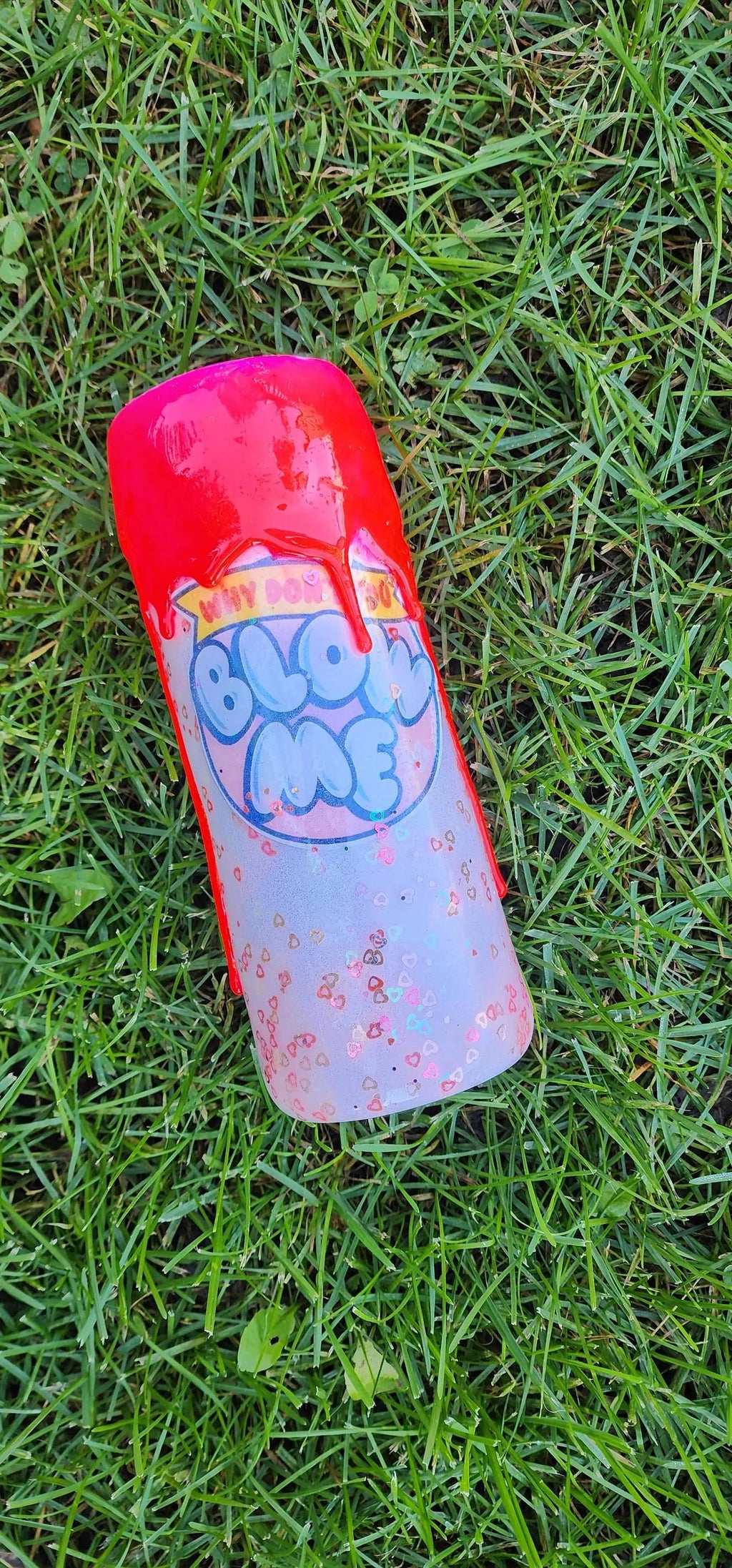 Funny Bubble Gum Wrapper Tumbler: Hot Pink Glitter Drip Epoxy Cup