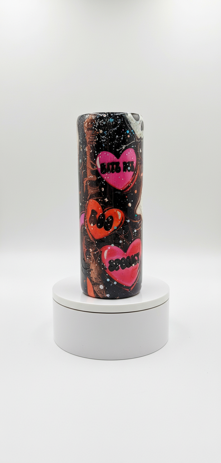 Skull & Heart Glitter Tumbler: Gothic Glam Stainless Steel Cup