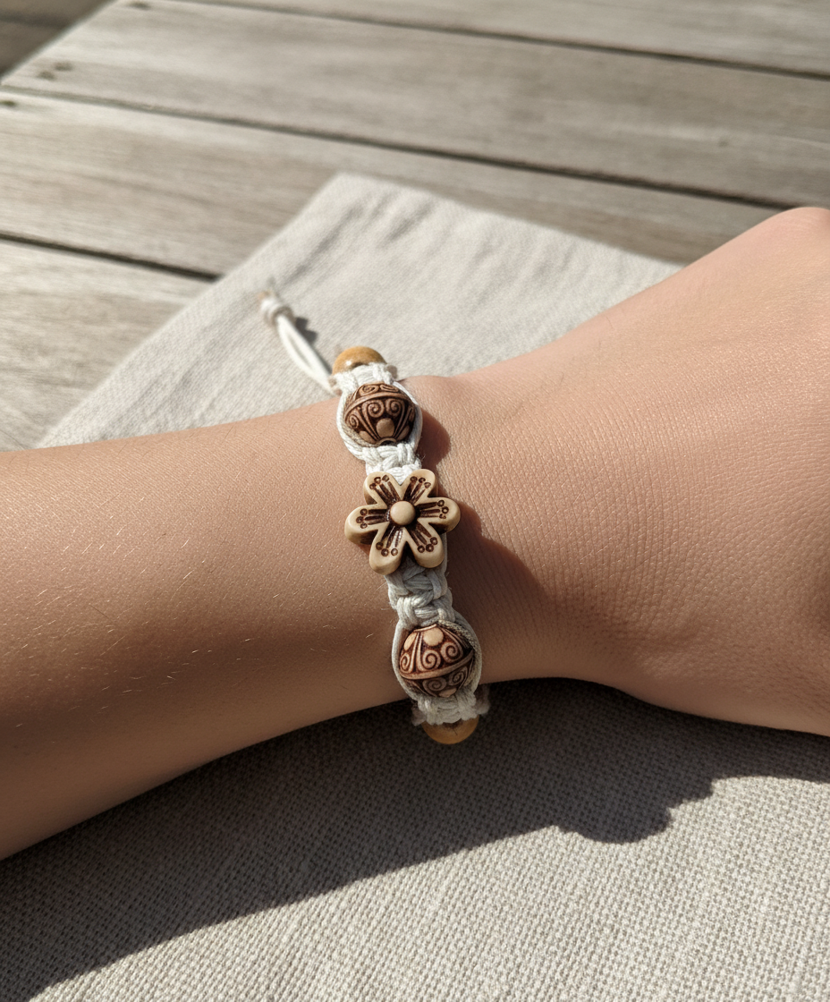 Handmade Hemp Bracelet with Wood & Acrylic Beads