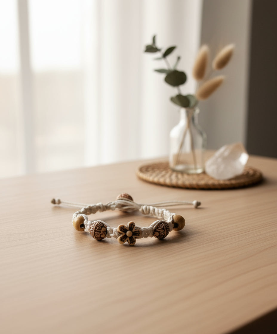 Handmade Hemp Bracelet with Wood & Acrylic Beads