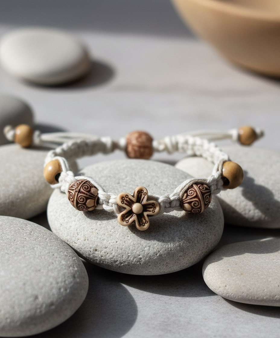 Handmade Hemp Bracelet with Wood & Acrylic Beads