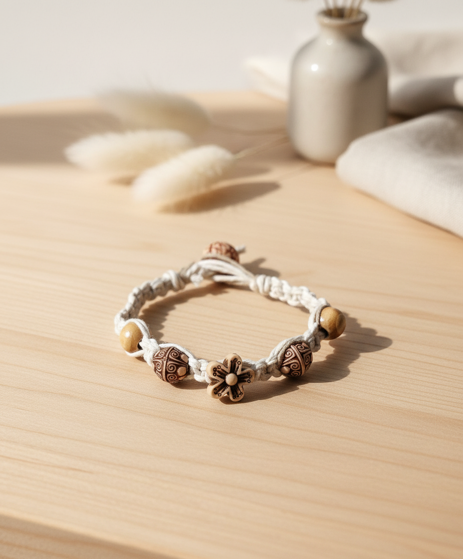 Handmade Hemp Bracelet with Wood & Acrylic Beads