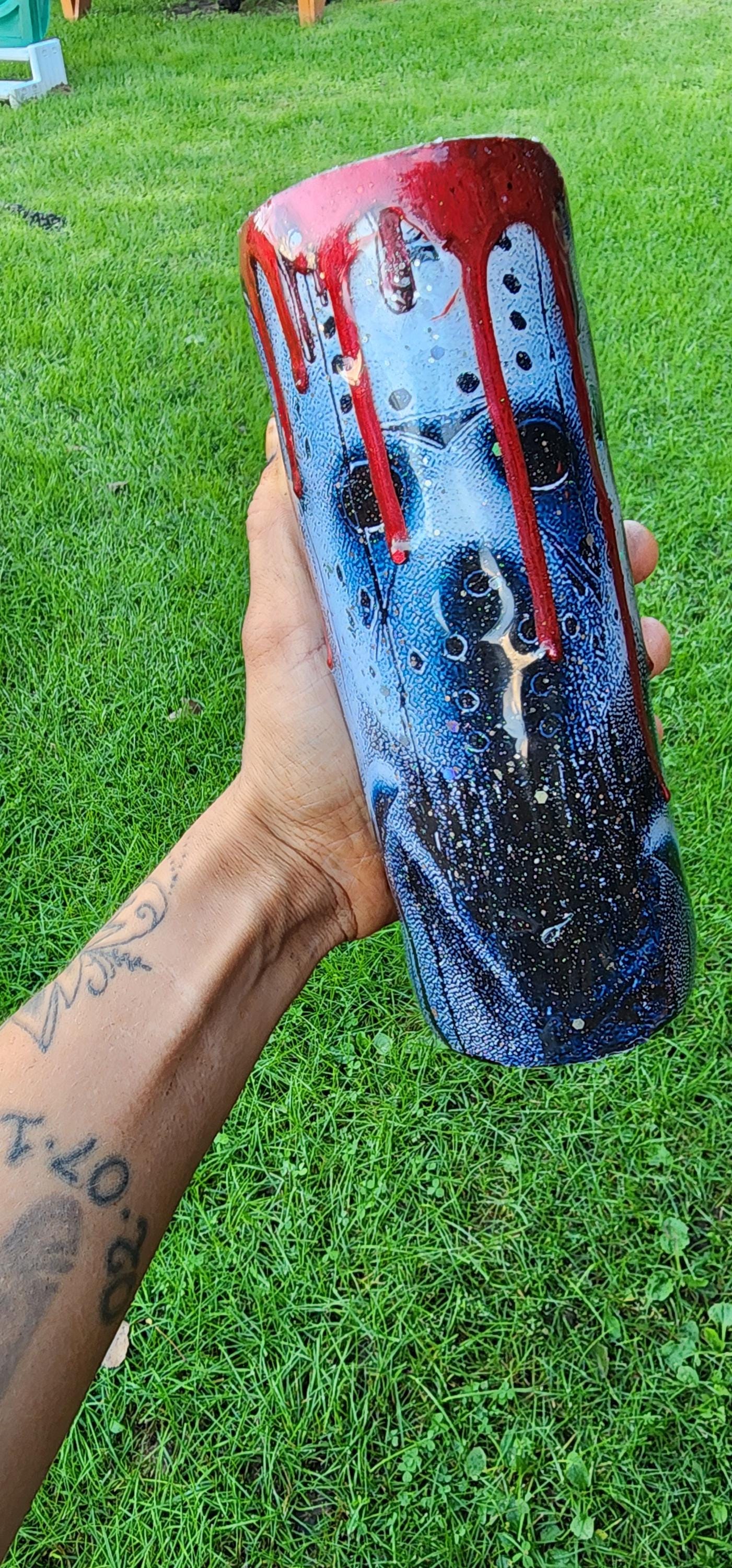 Bloody Jason Epoxy Drip Tumbler – Horror Movie Slasher Cup | Friday the 13th Inspired Drinkware