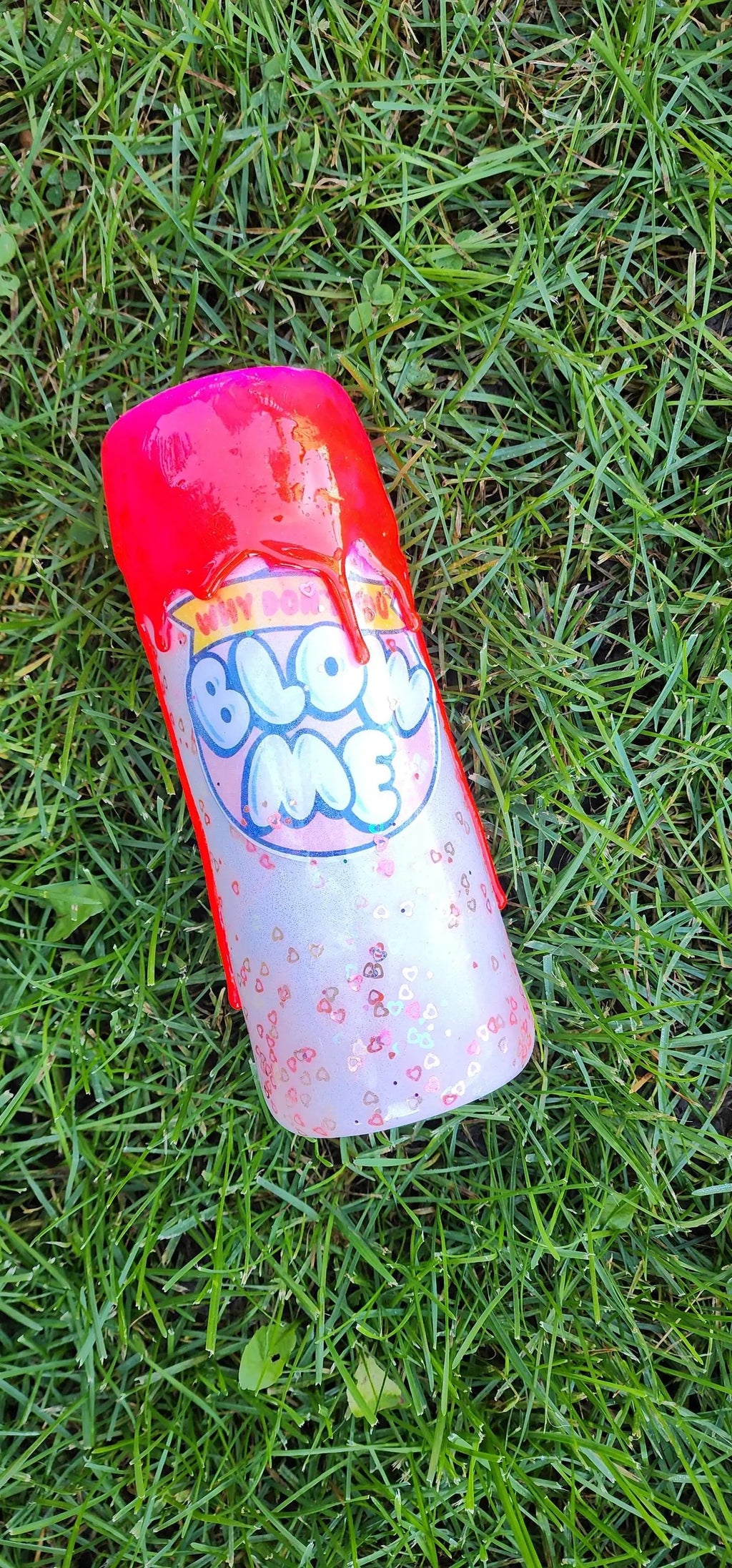 Funny Bubble Gum Wrapper Tumbler: Hot Pink Glitter Drip Epoxy Cup