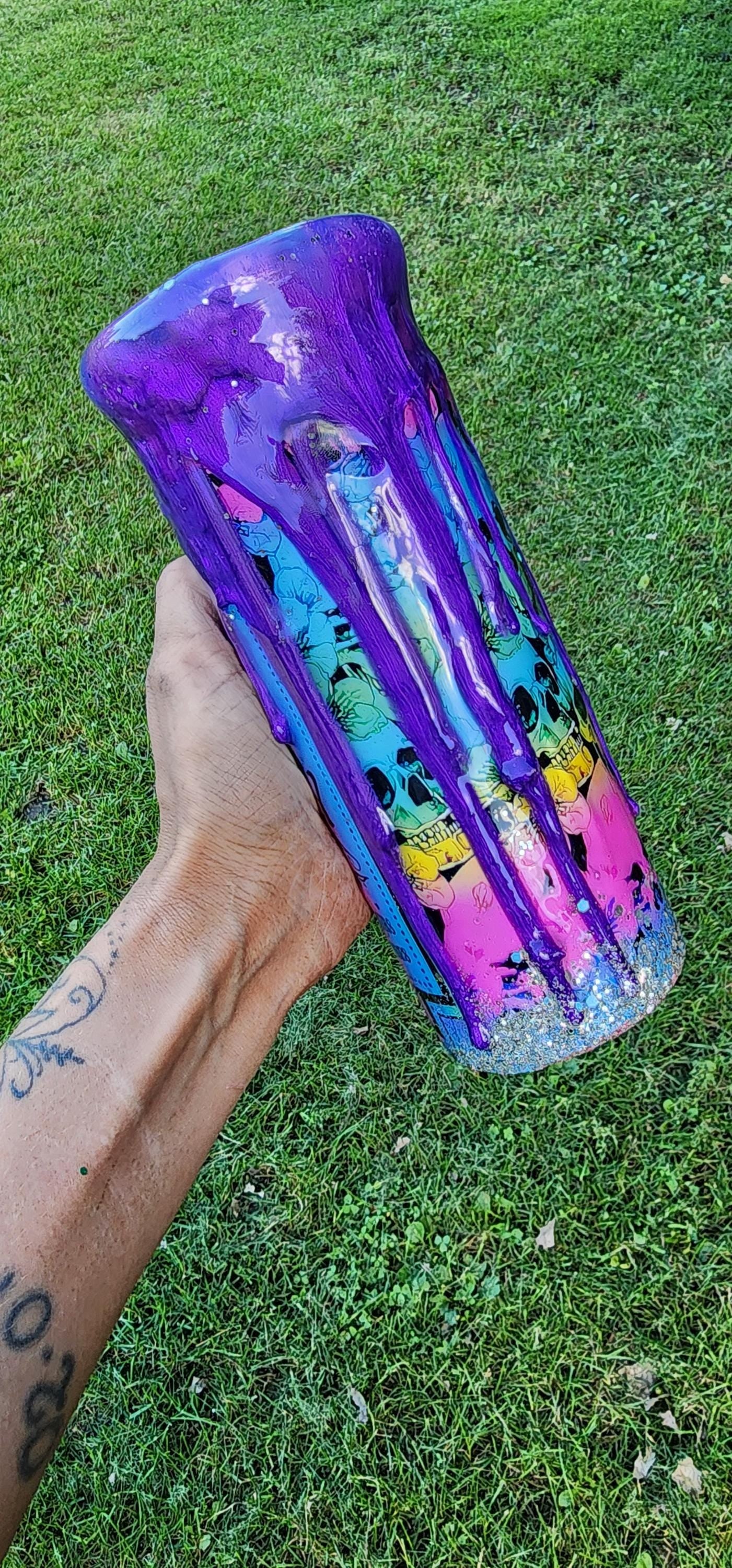 Spooky Season Epoxy Tumbler: Multicolored Bats & Glittery Halloween Cup