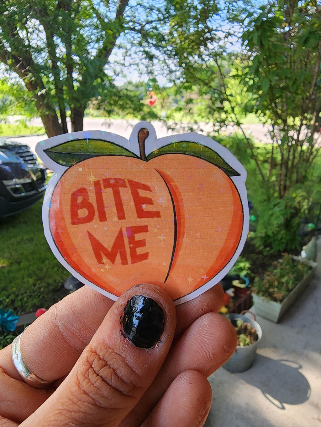 Bite Me Sticker – Sassy Peach Vinyl (3x3 in) | Cute But Rude Waterproof Sticker for Laptops, Water Bottles & Chaos Queens **Set of 2**