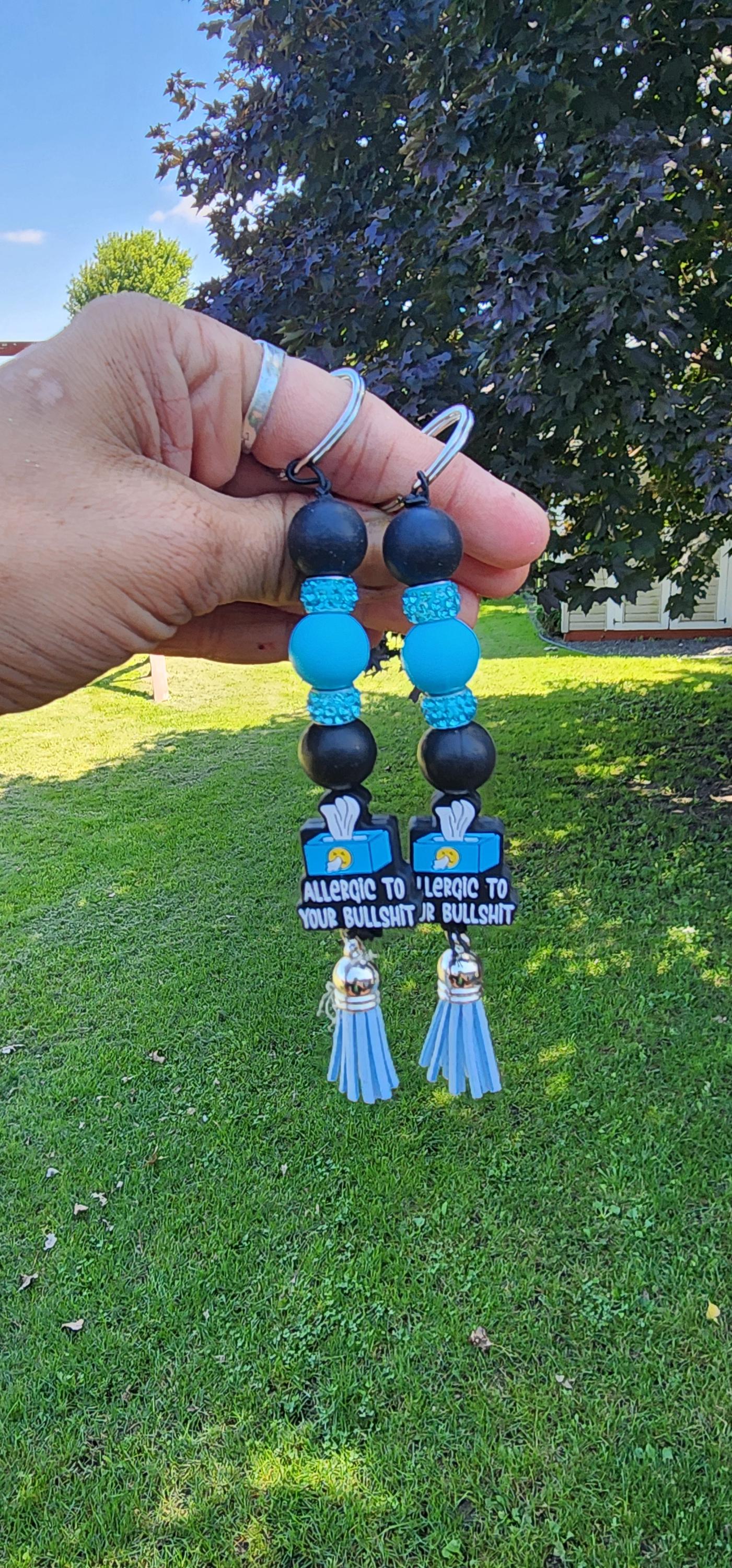 Kleenex Box “Allergic to Your Bullshit” Beaded Keychain – Funny Handmade Gift, Sassy Purse Charm, Statement keychain