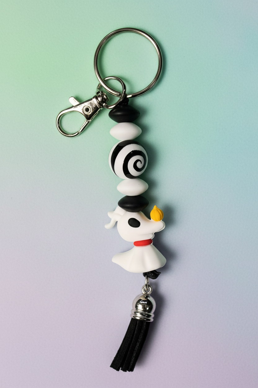 Ghost Dog Beaded Bag Charm Keychain