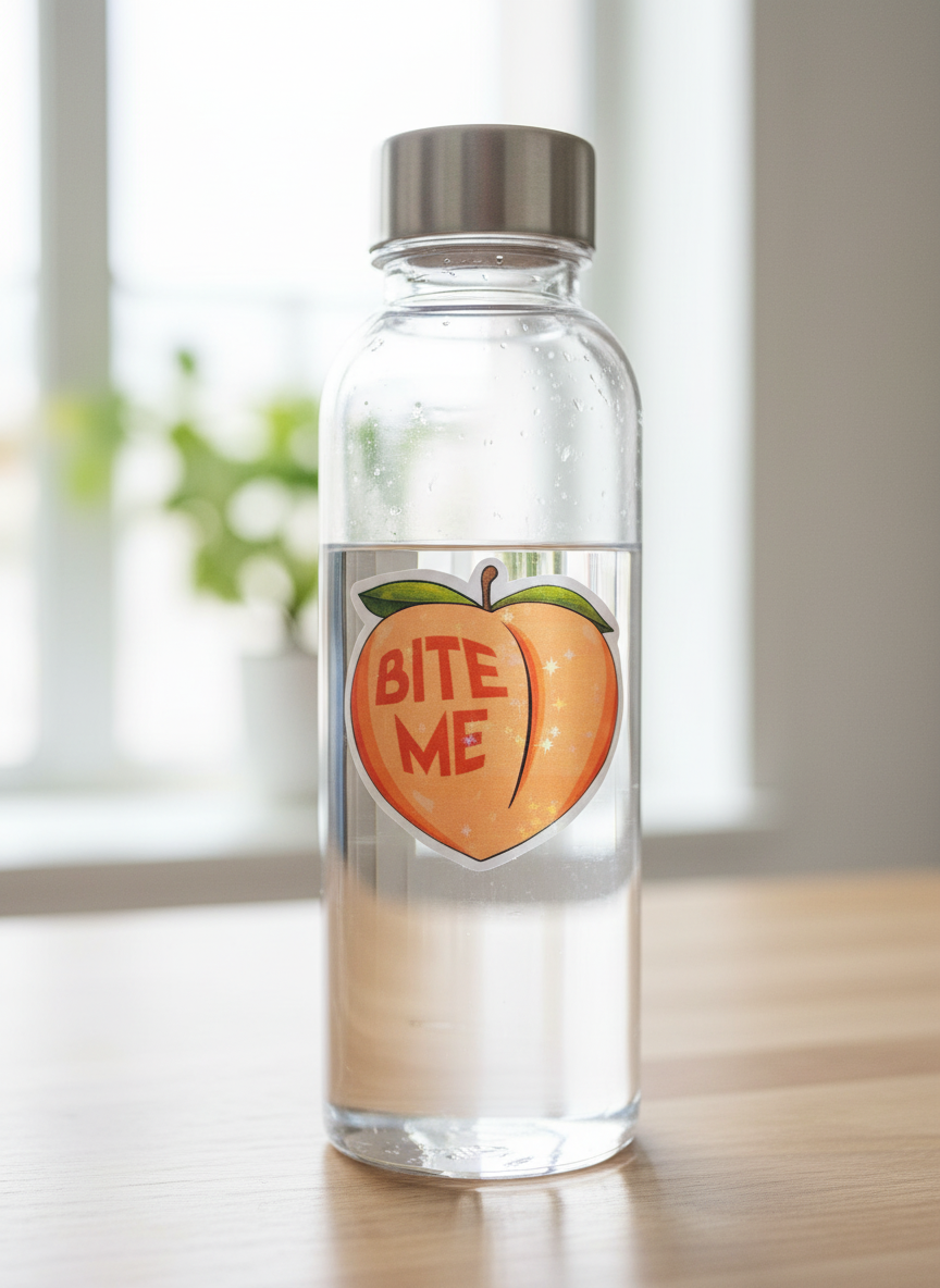 Bite Me Sticker – Sassy Peach Vinyl (3x3 in) | Cute But Rude Waterproof Sticker for Laptops, Water Bottles & Chaos Queens **Set of 2**