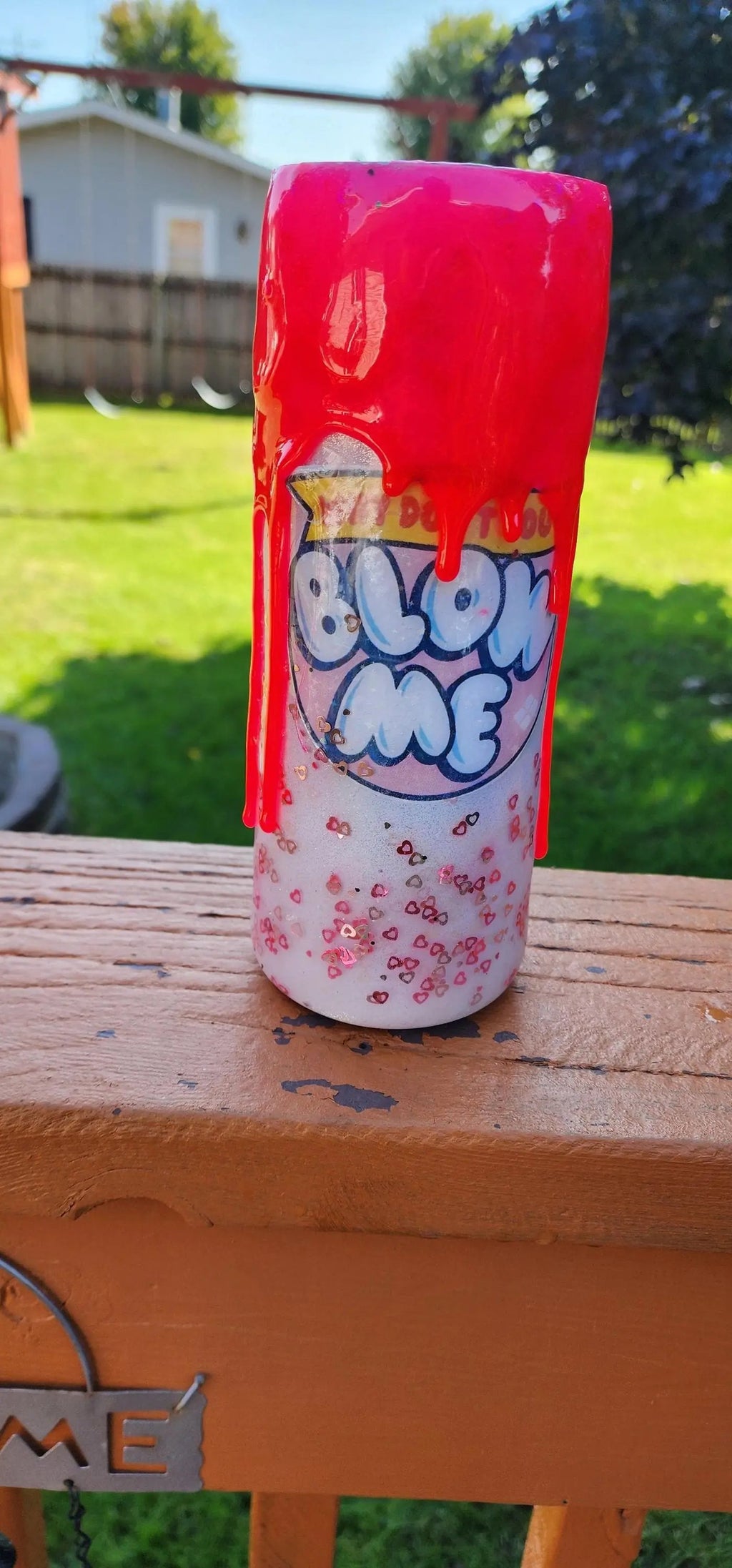 Funny Bubble Gum Wrapper Tumbler: Hot Pink Glitter Drip Epoxy Cup