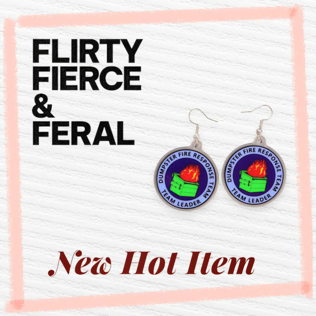 Dumpster Fire Response Team Earrings: Funny Acrylic Dangle Jewelry