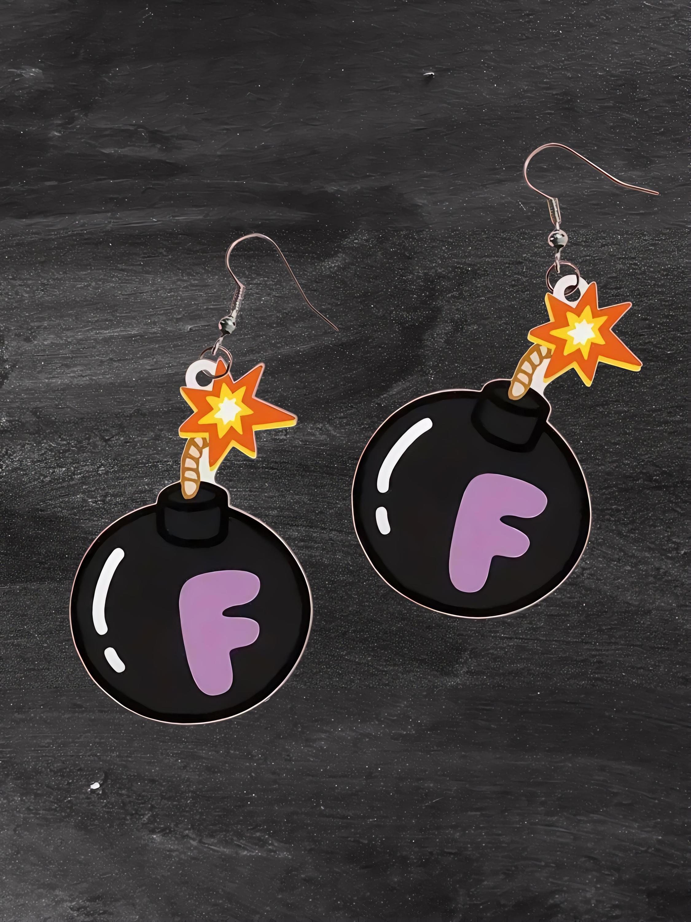 F bomb Earrings: Black Acrylic