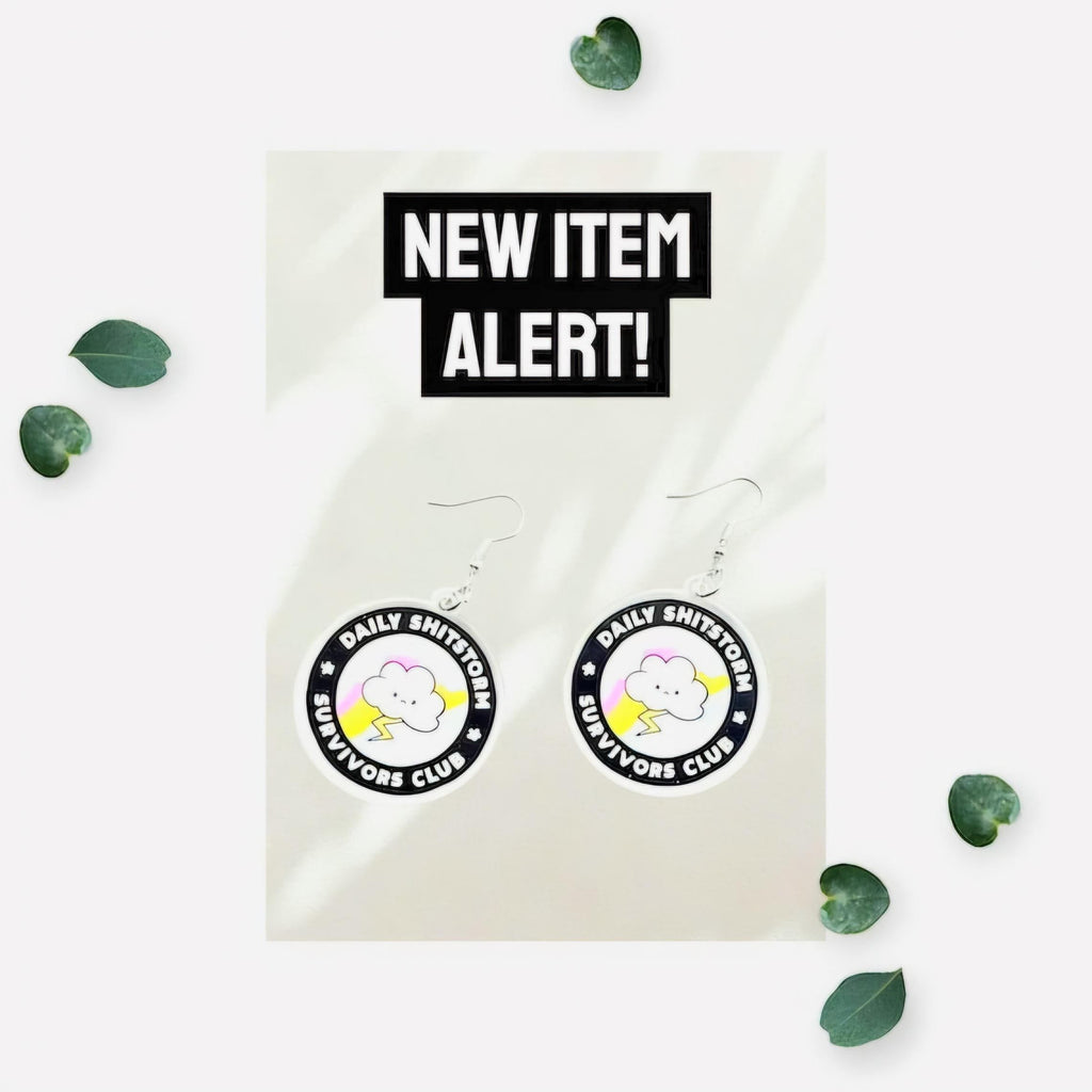 Funny Acrylic Cloud & Lightning Bolt Earrings: Sassy Shitstorm Survivor Jewelry