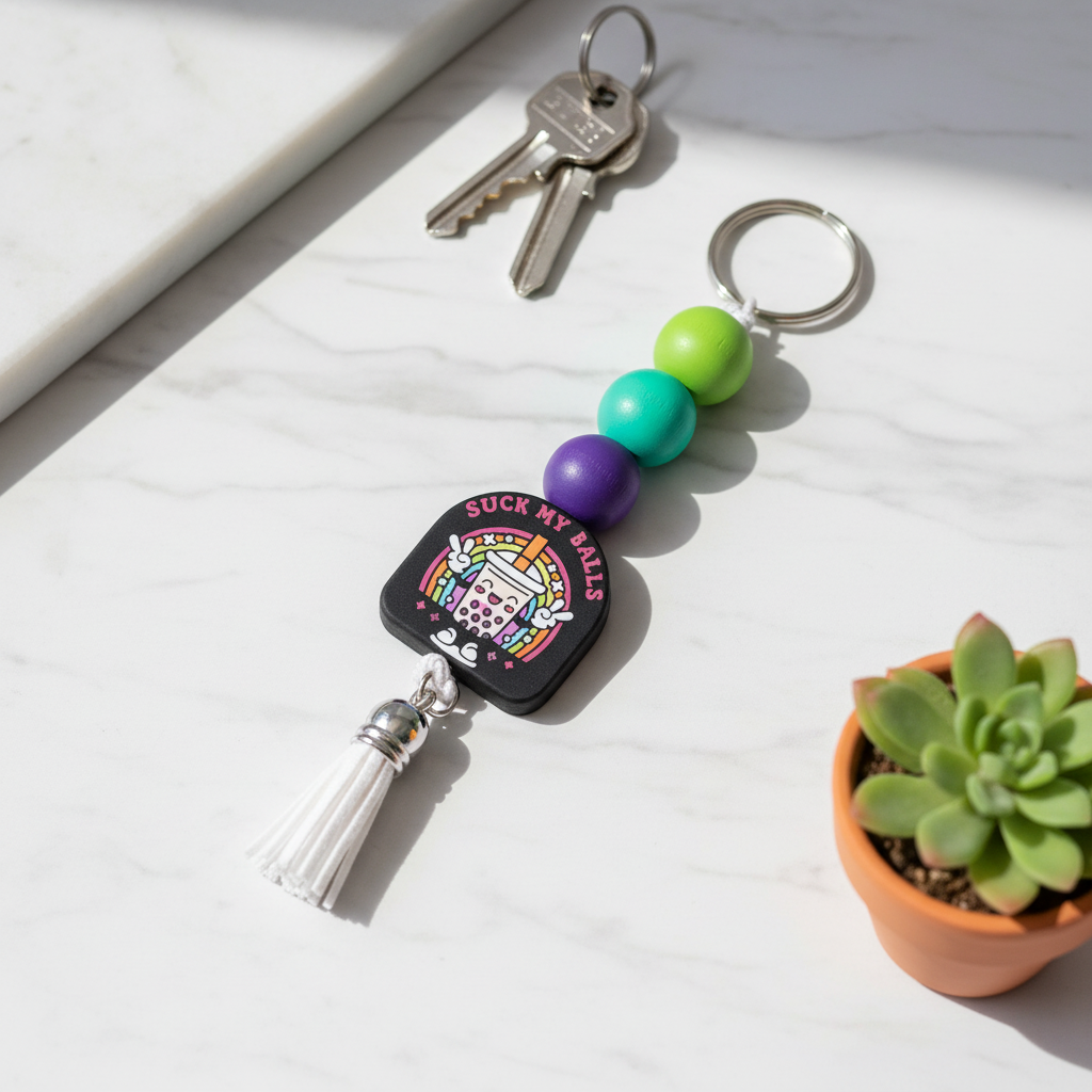 Colorful Beaded Keychain – Bold & Sassy Handmade Bag Charm, Funny Statement Accessory, Quirky Gift for Friends with Humor