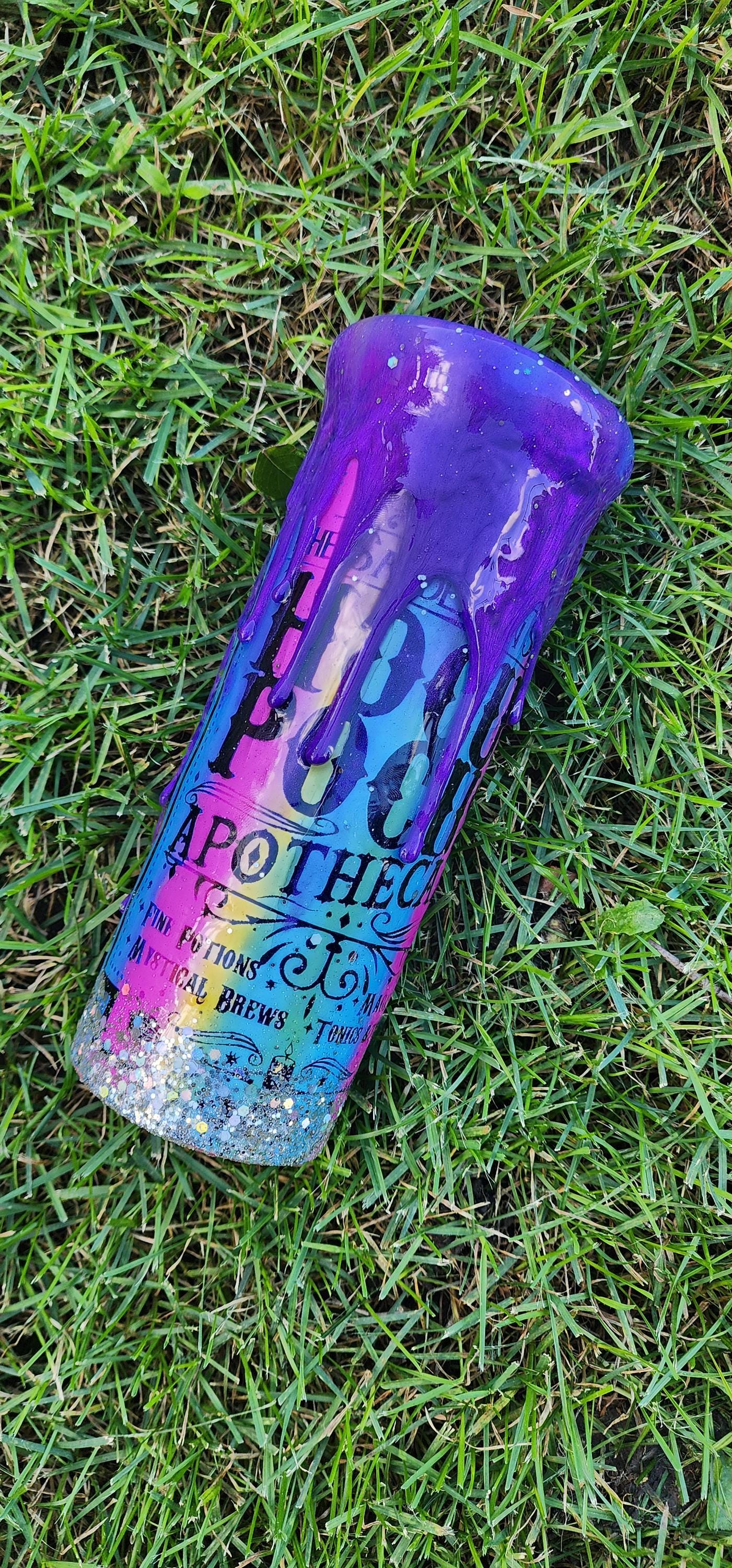 Spooky Season Epoxy Tumbler: Multicolored Bats & Glittery Halloween Cup