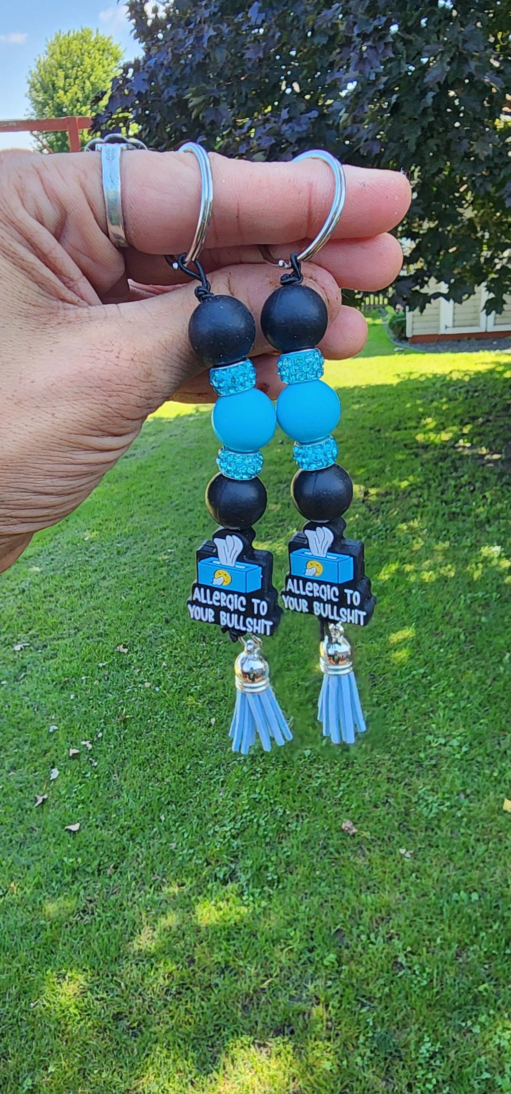 Kleenex Box “Allergic to Your Bullshit” Beaded Keychain – Funny Handmade Gift, Sassy Purse Charm, Statement keychain