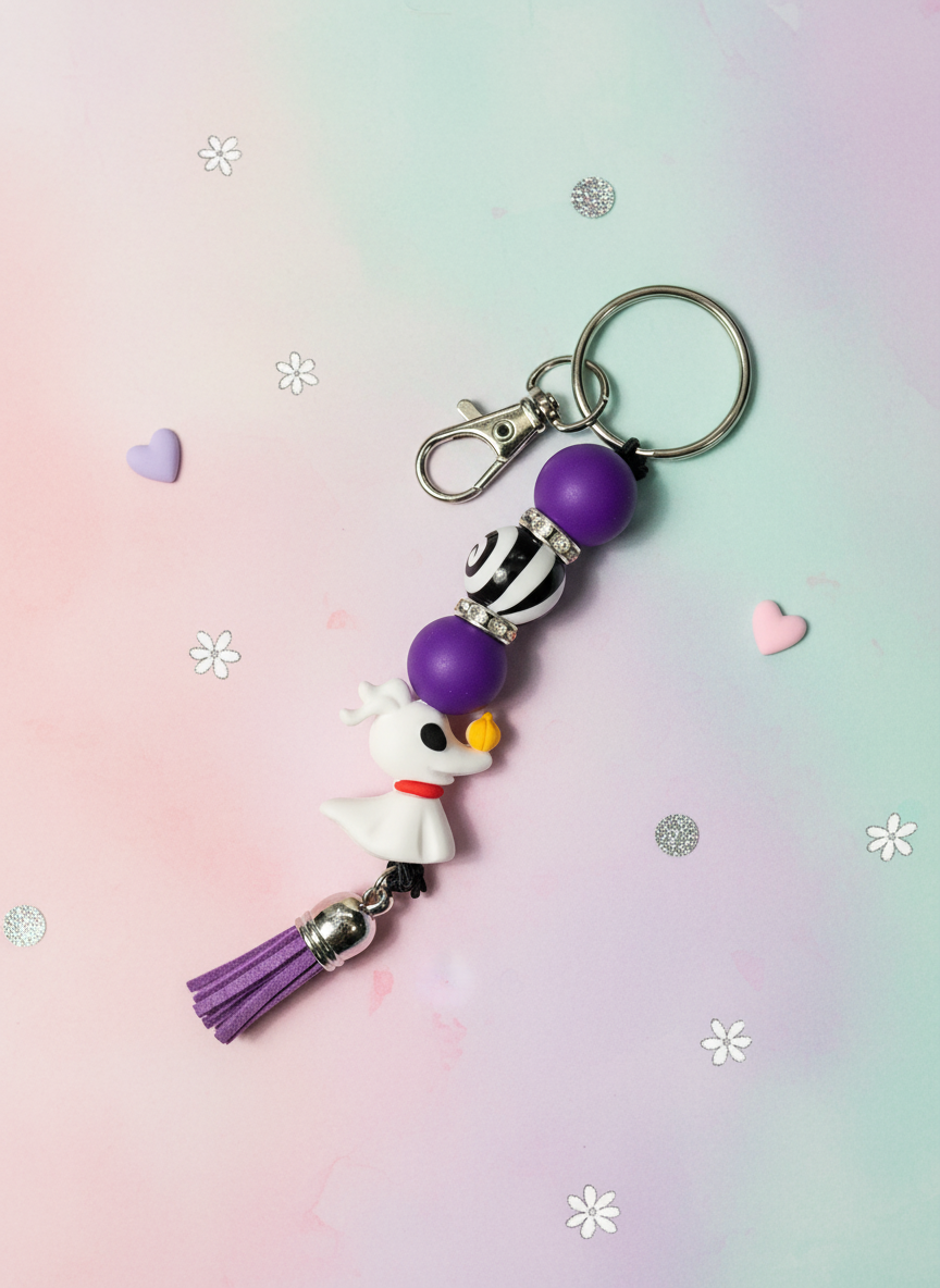 Ghost Dog Beaded Bag Charm Keychain