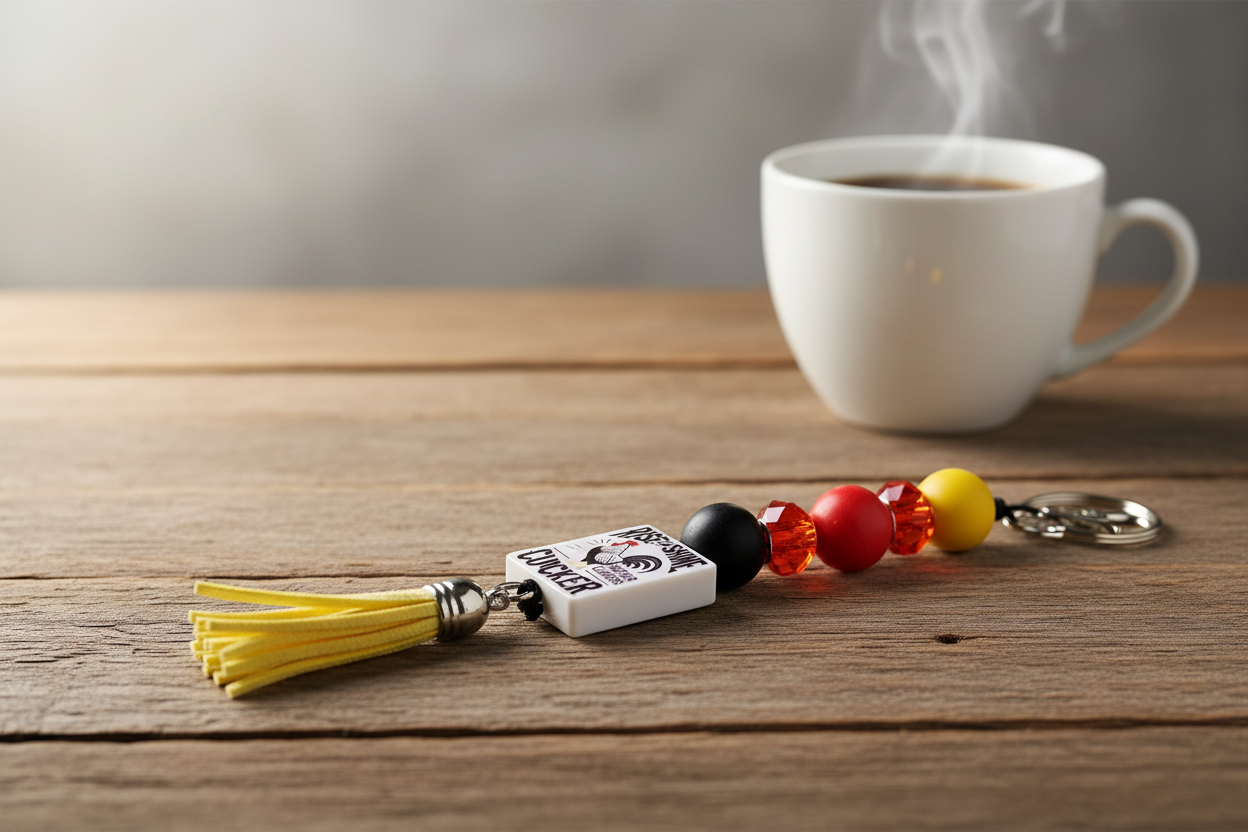 Rise and Shine Mother Cluckers Keychain – Red, Yellow & Black Beaded Farmhouse Accessory | Chicken Lover