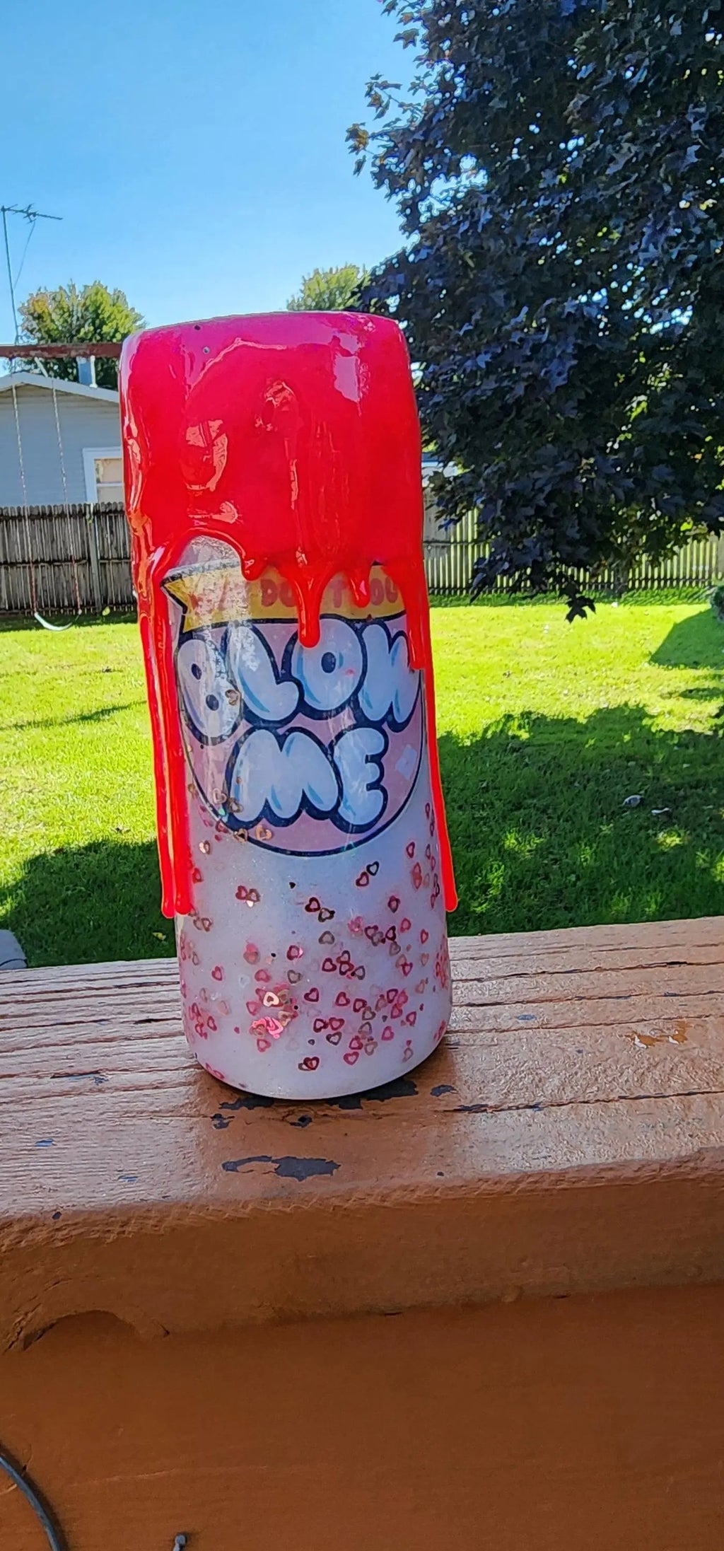 Funny Bubble Gum Wrapper Tumbler: Hot Pink Glitter Drip Epoxy Cup