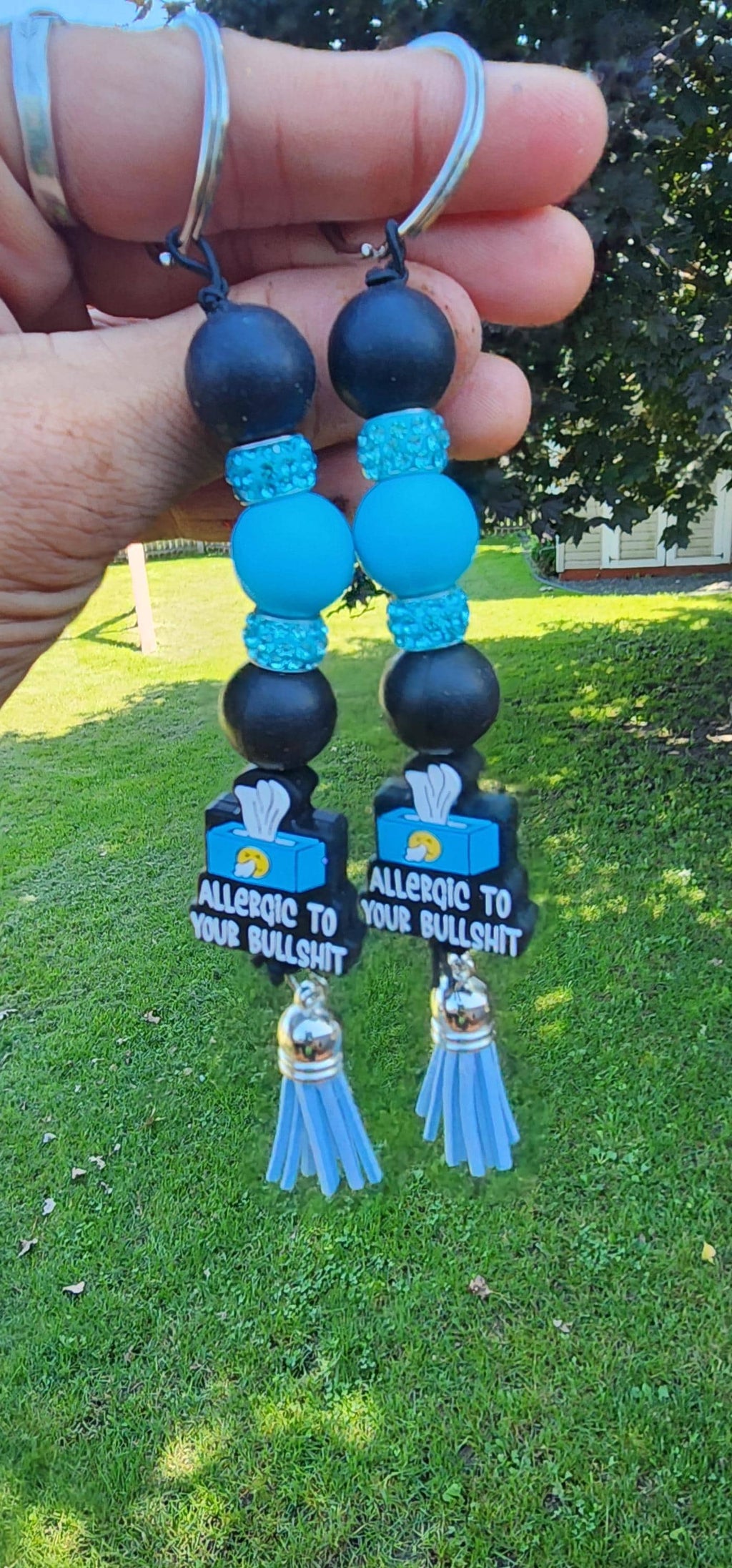 Kleenex Box “Allergic to Your Bullshit” Beaded Keychain – Funny Handmade Gift, Sassy Purse Charm, Statement keychain