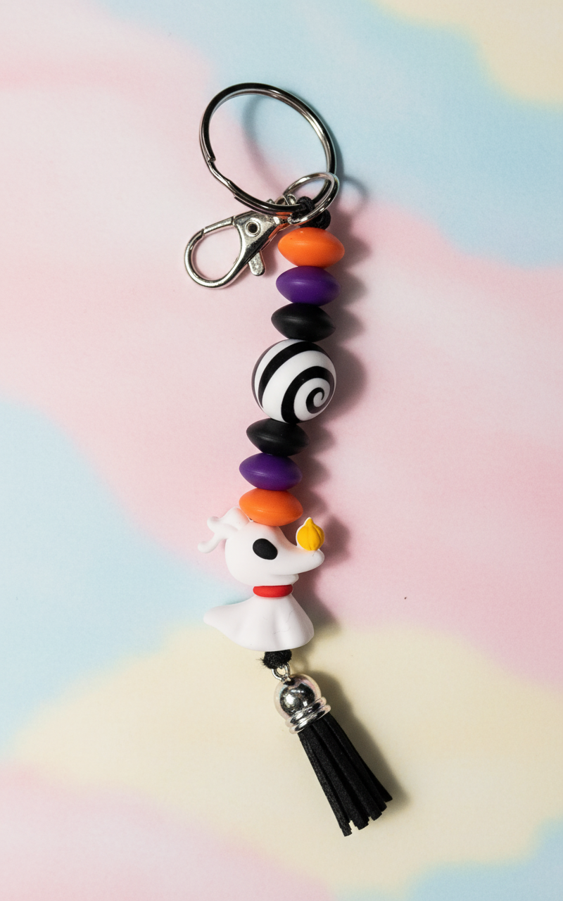 Ghost Dog Beaded Bag Charm Keychain