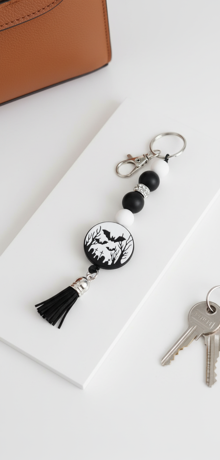 Handmade Graveyard Bat Keychain