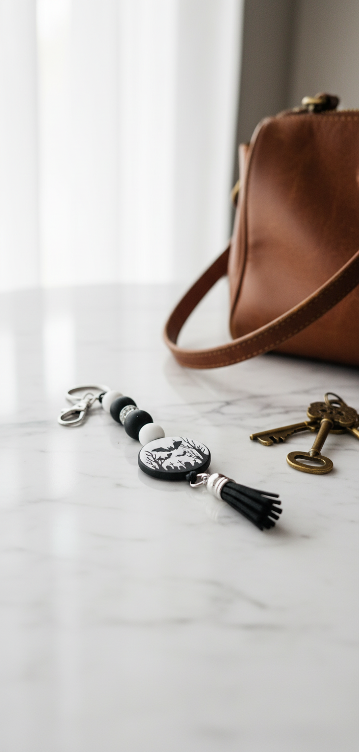 Handmade Graveyard Bat Keychain