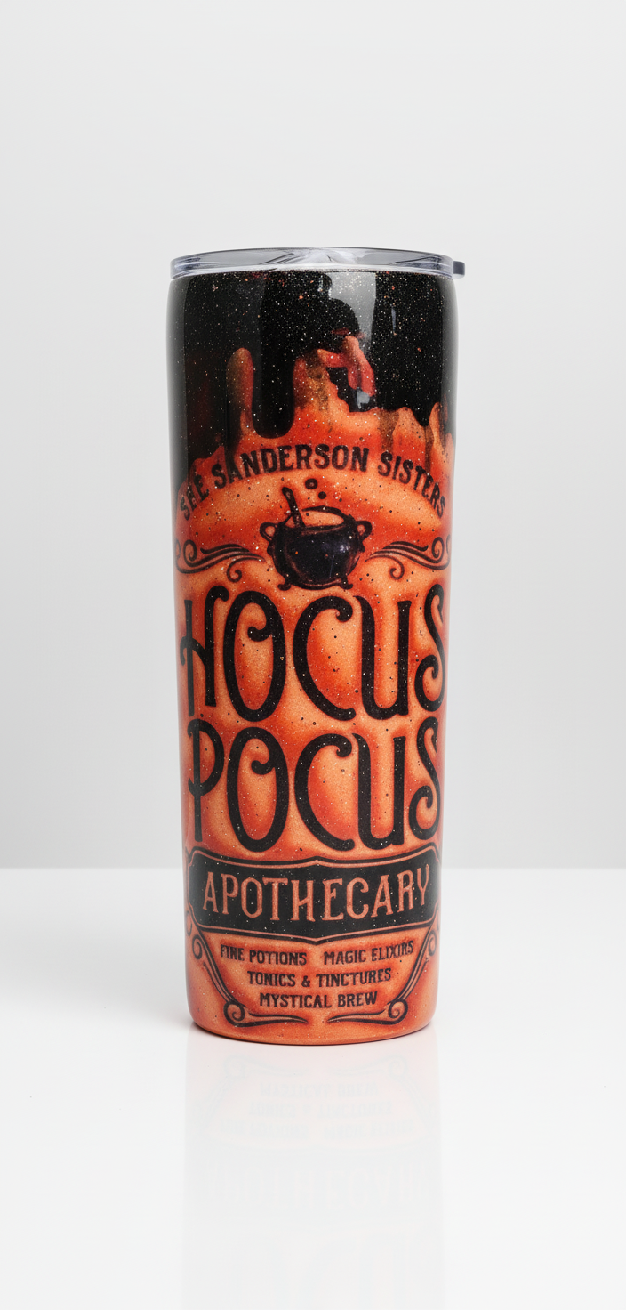 Witchy Epoxy Tumbler: Sanderson Sisters Apothecary Glitter Epoxy Cup