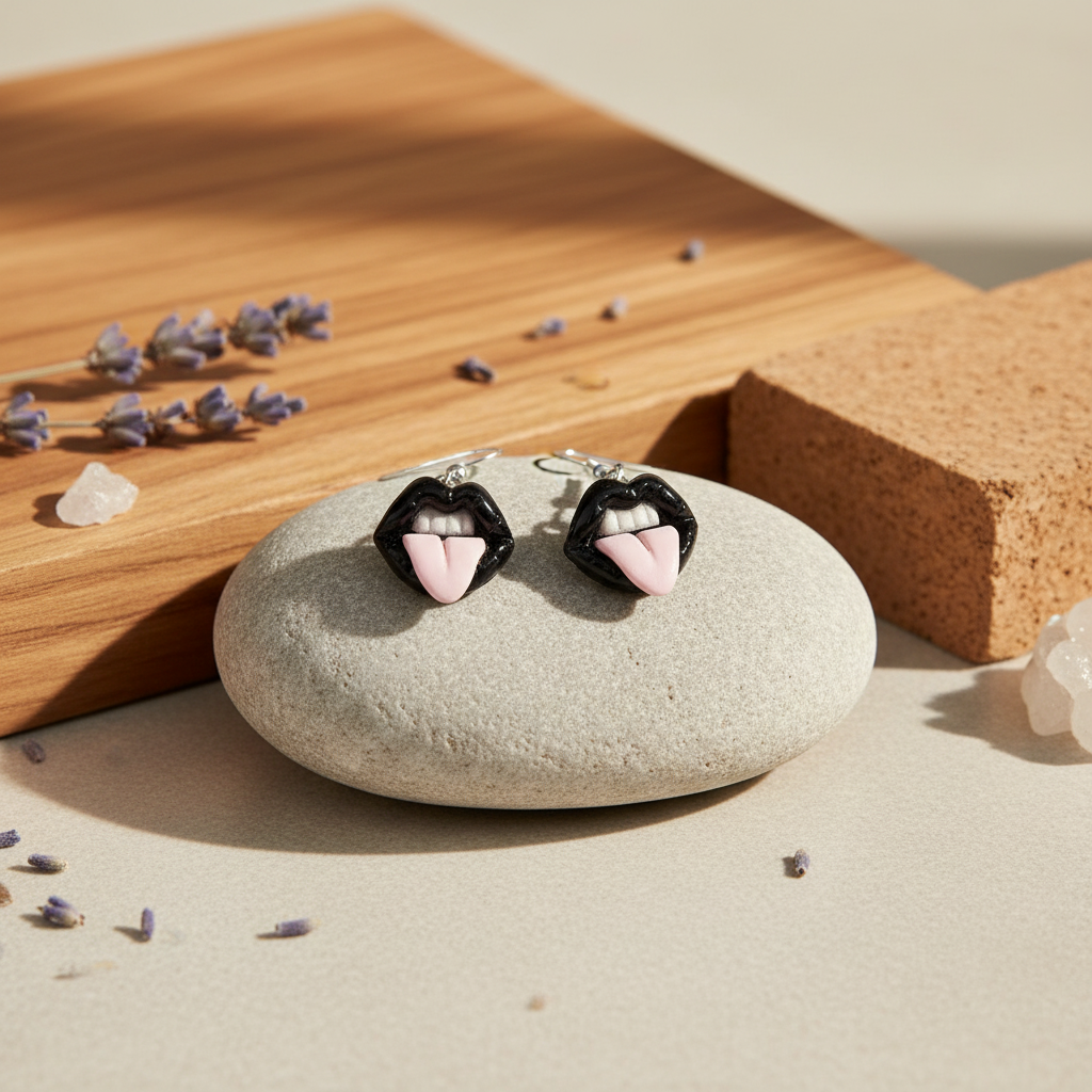 Goth Tongue Out Earrings: Handmade Polymer Clay, Edgy Jewelry