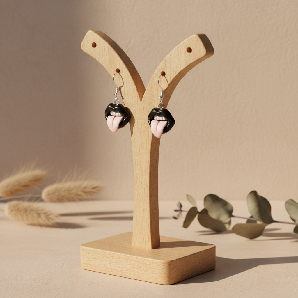 Goth Tongue Out Earrings: Handmade Polymer Clay, Edgy Jewelry