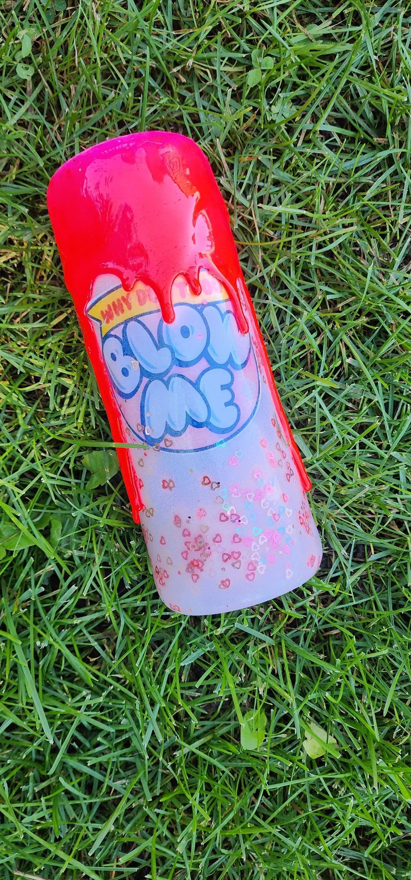 Funny Bubble Gum Wrapper Tumbler: Hot Pink Glitter Drip Epoxy Cup