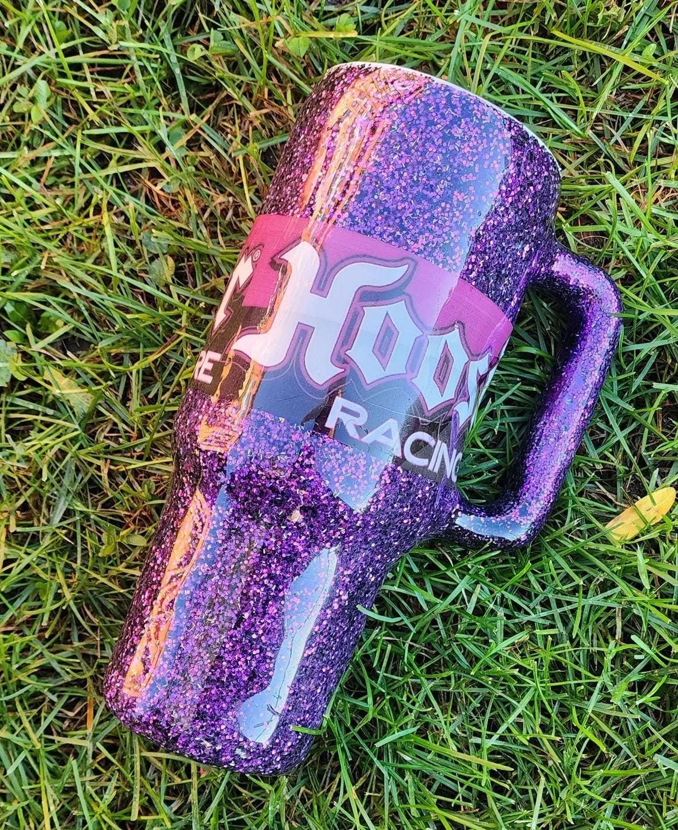 Hoosier Racing Tire Tumbler: Purple Glitter 40oz Drag Racing Cup