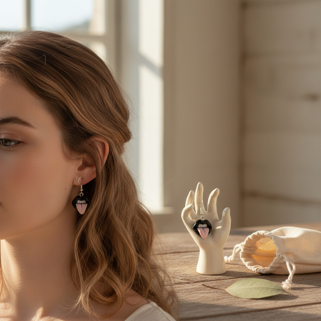 Goth Tongue Out Earrings: Handmade Polymer Clay, Edgy Jewelry