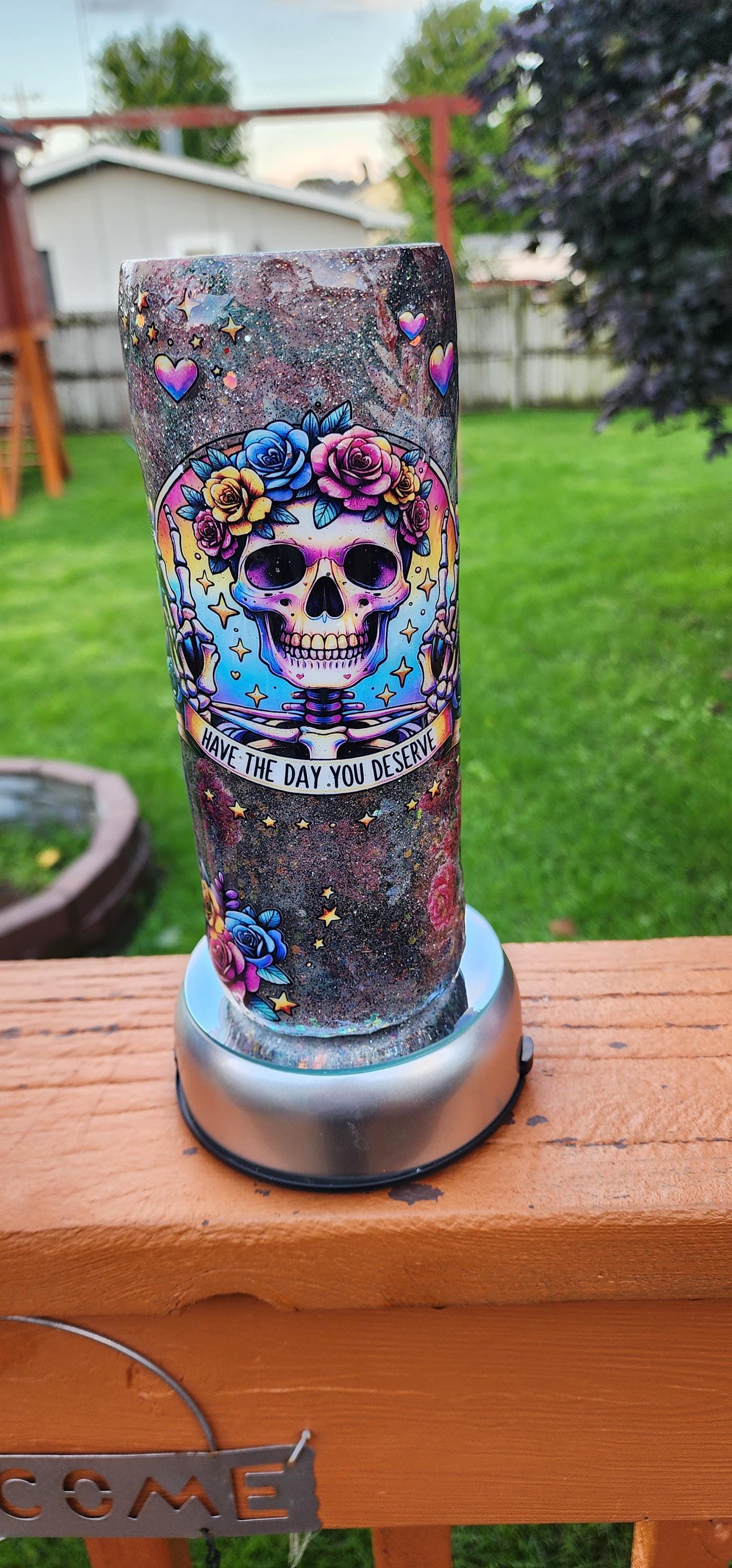 Skull & Rose Epoxy Tumbler: Gothic Floral Coffee Cup - Sarcastic Gift