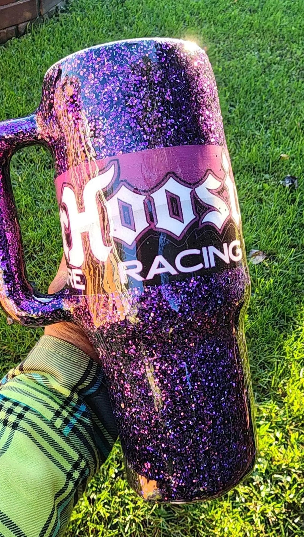 Hoosier Racing Tire Tumbler: Purple Glitter 40oz Drag Racing Cup