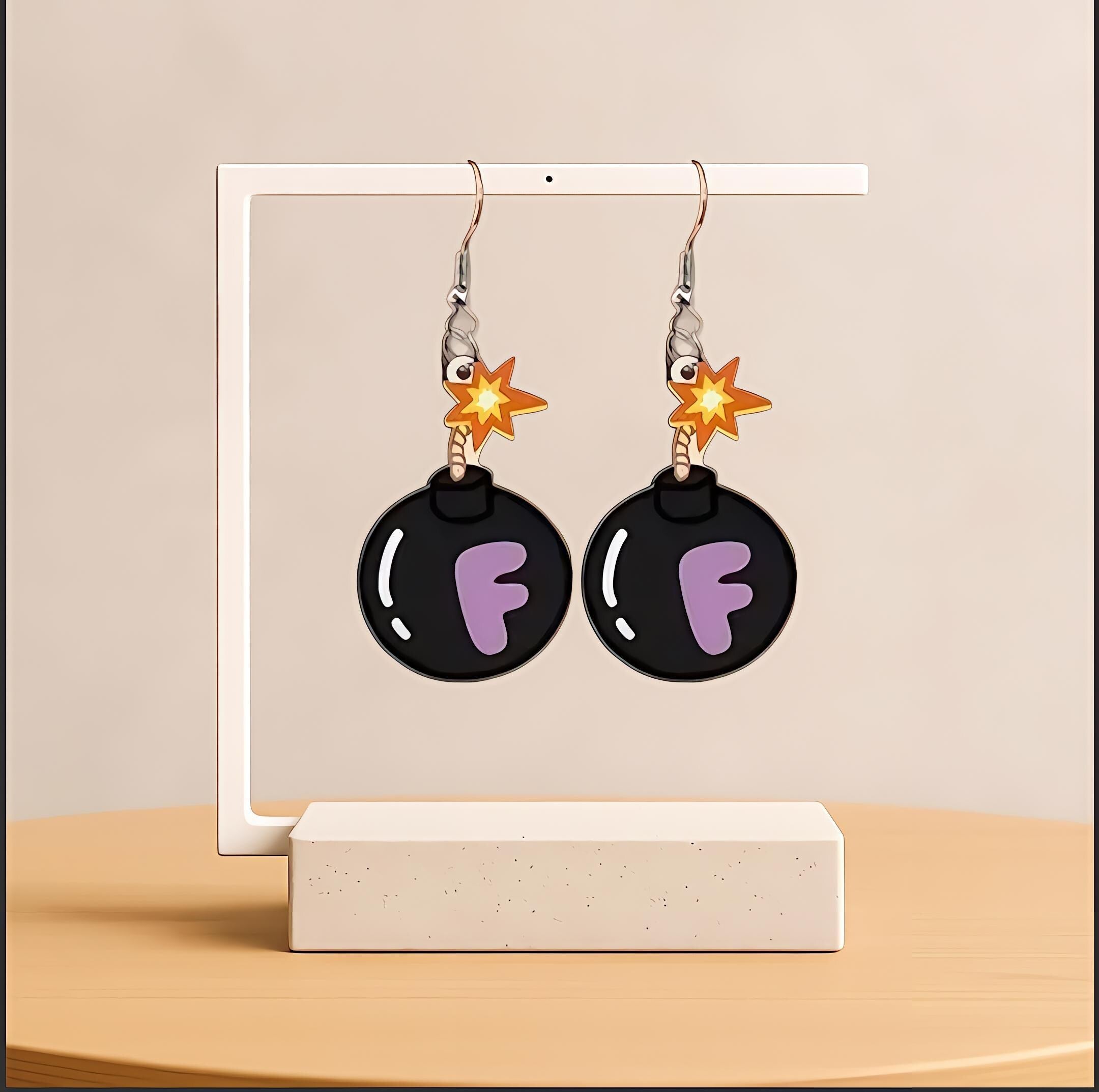 F bomb Earrings: Black Acrylic