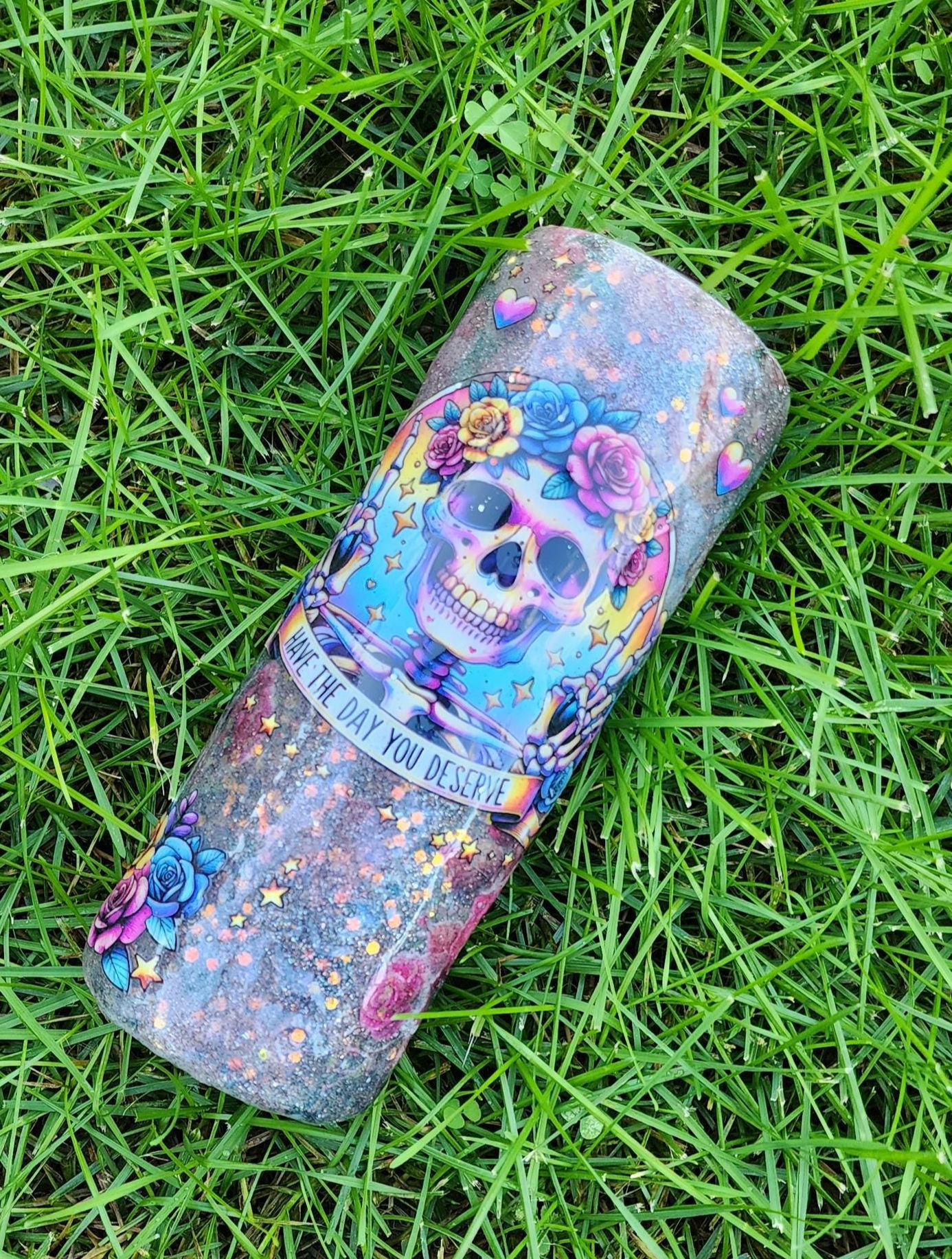 Skull & Rose Epoxy Tumbler: Gothic Floral Coffee Cup - Sarcastic Gift