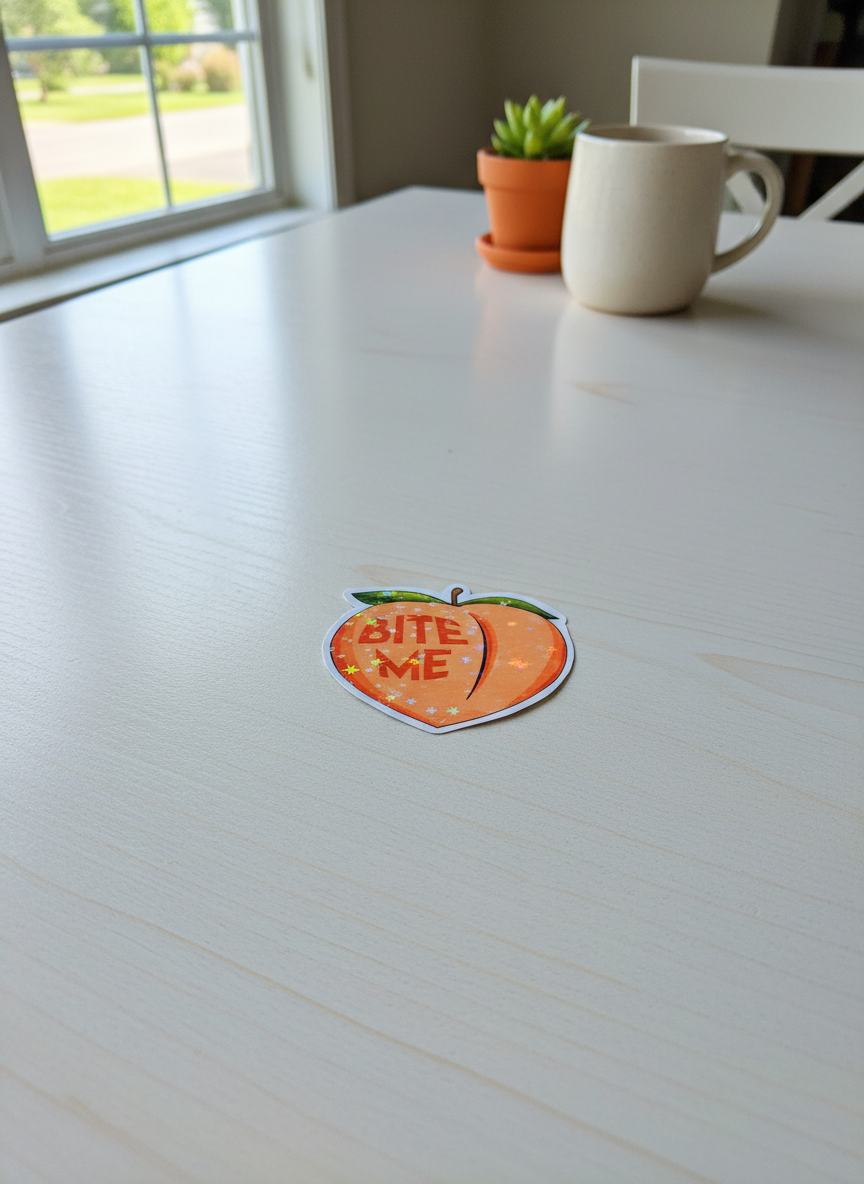 Bite Me Sticker – Sassy Peach Vinyl (3x3 in) | Cute But Rude Waterproof Sticker for Laptops, Water Bottles & Chaos Queens **Set of 2**