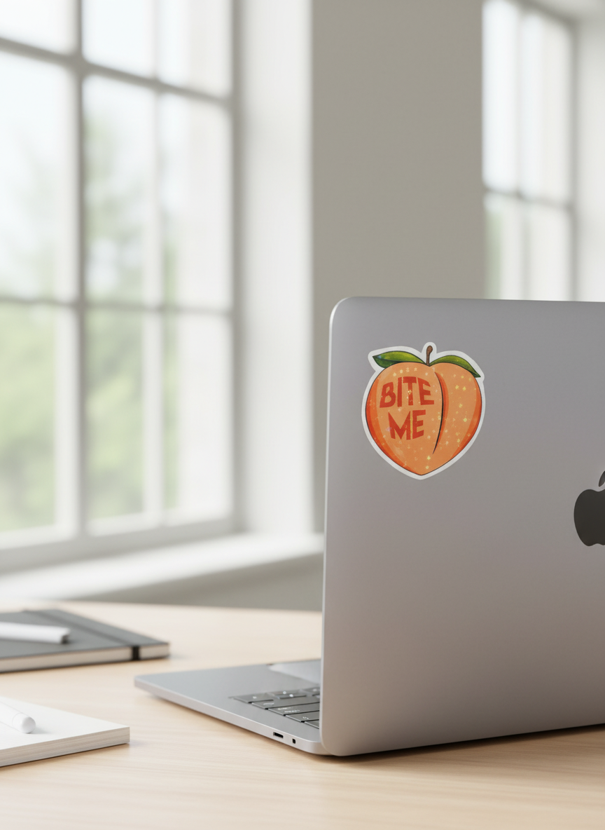 Bite Me Sticker – Sassy Peach Vinyl (3x3 in) | Cute But Rude Waterproof Sticker for Laptops, Water Bottles & Chaos Queens **Set of 2**