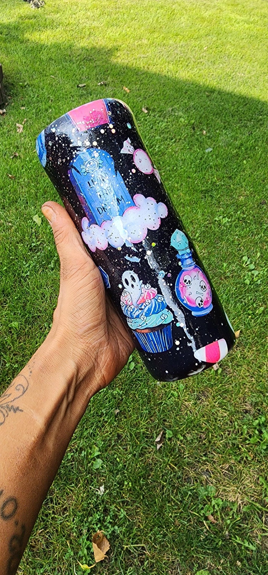 Resting Witch Face Tumbler: Witchcore Cupcakes & Tombstones