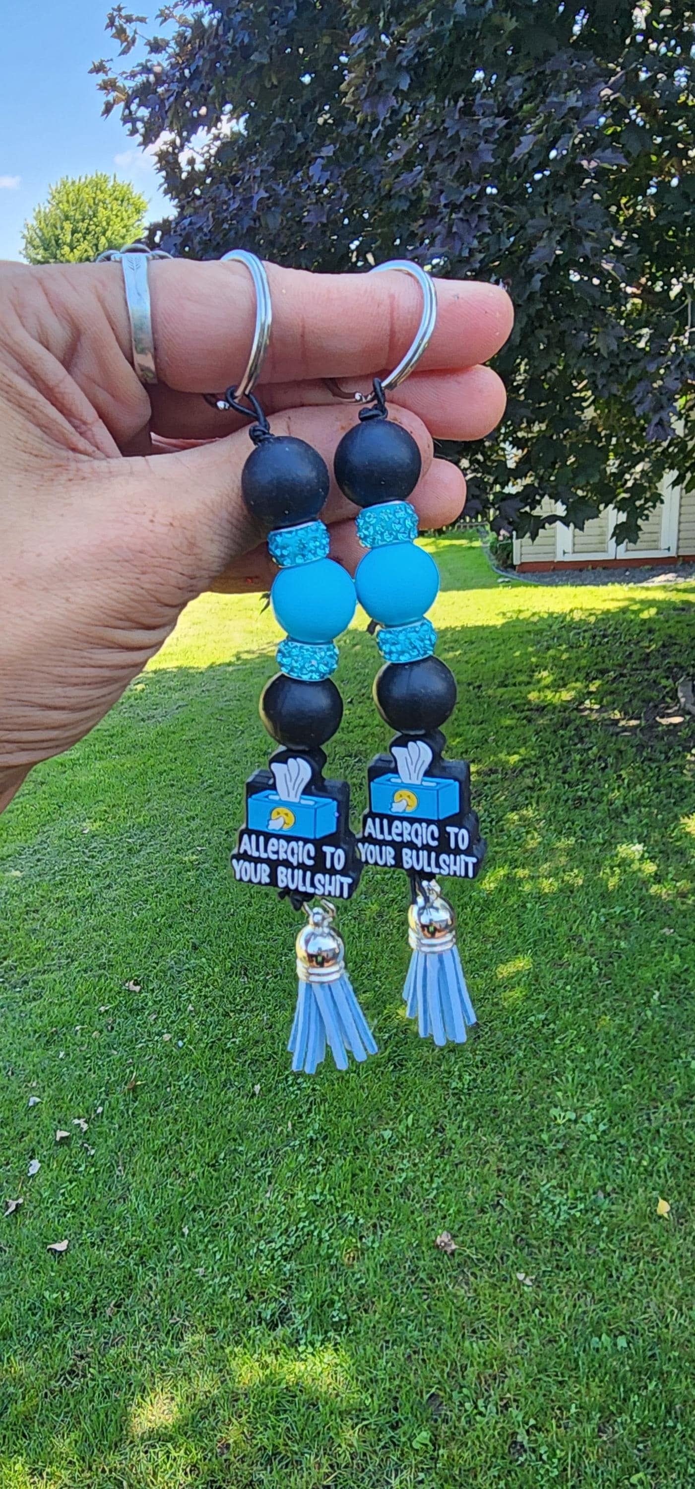 Kleenex Box “Allergic to Your Bullshit” Beaded Keychain – Funny Handmade Gift, Sassy Purse Charm, Statement keychain